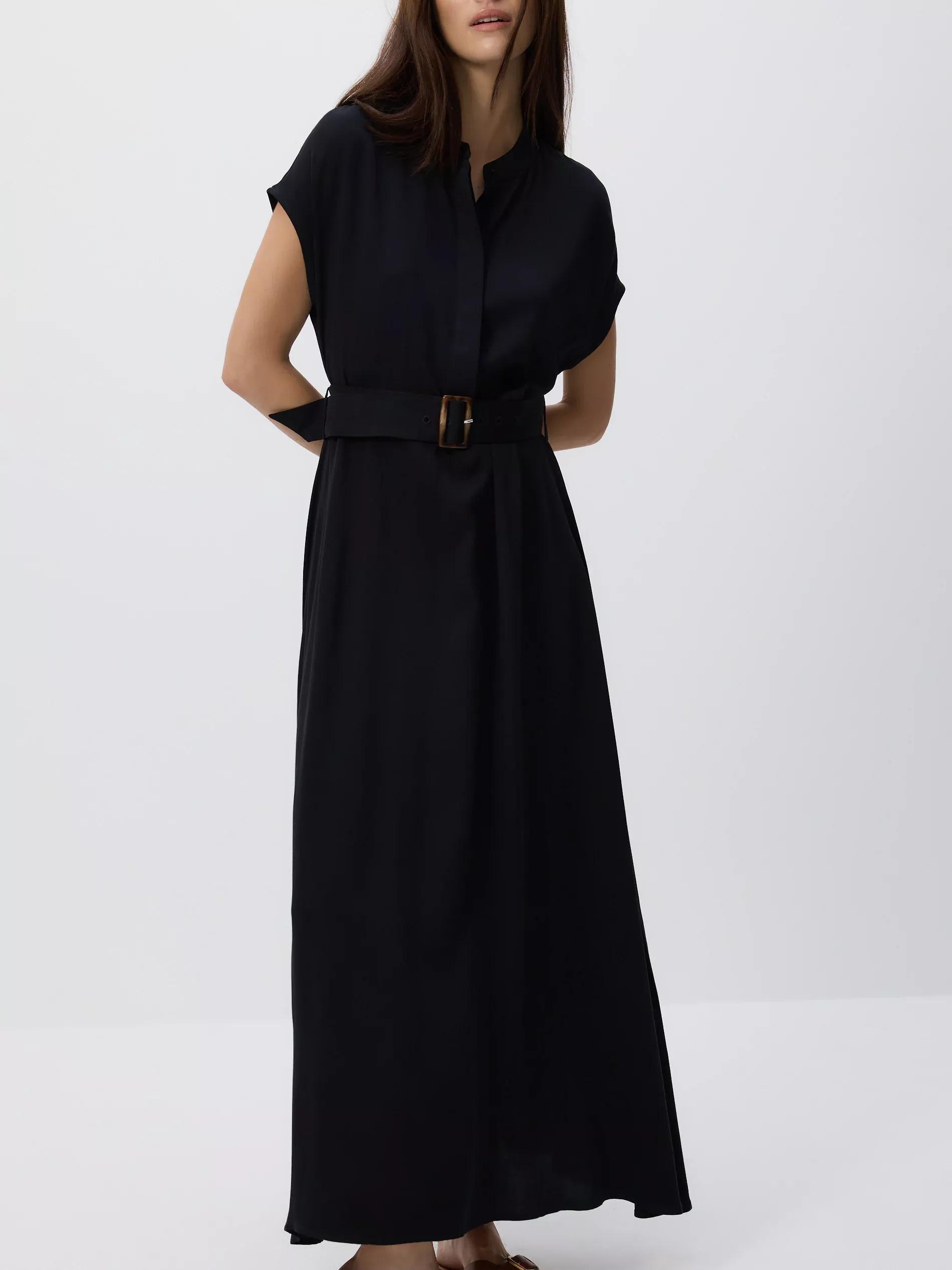 Black Midi Dress With Belt, , large image number 1