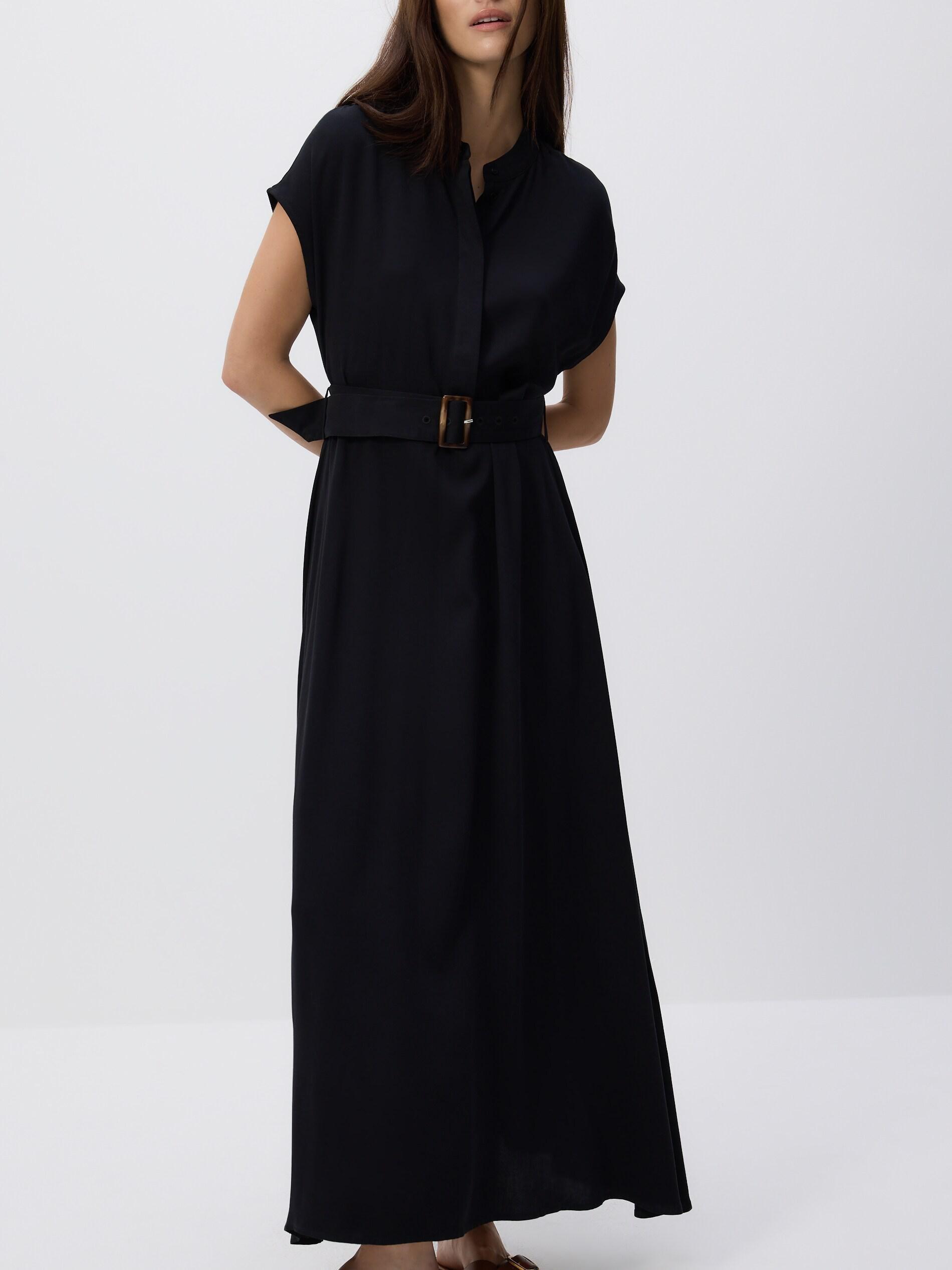 BLACK Midi dress with belt, Black, medium