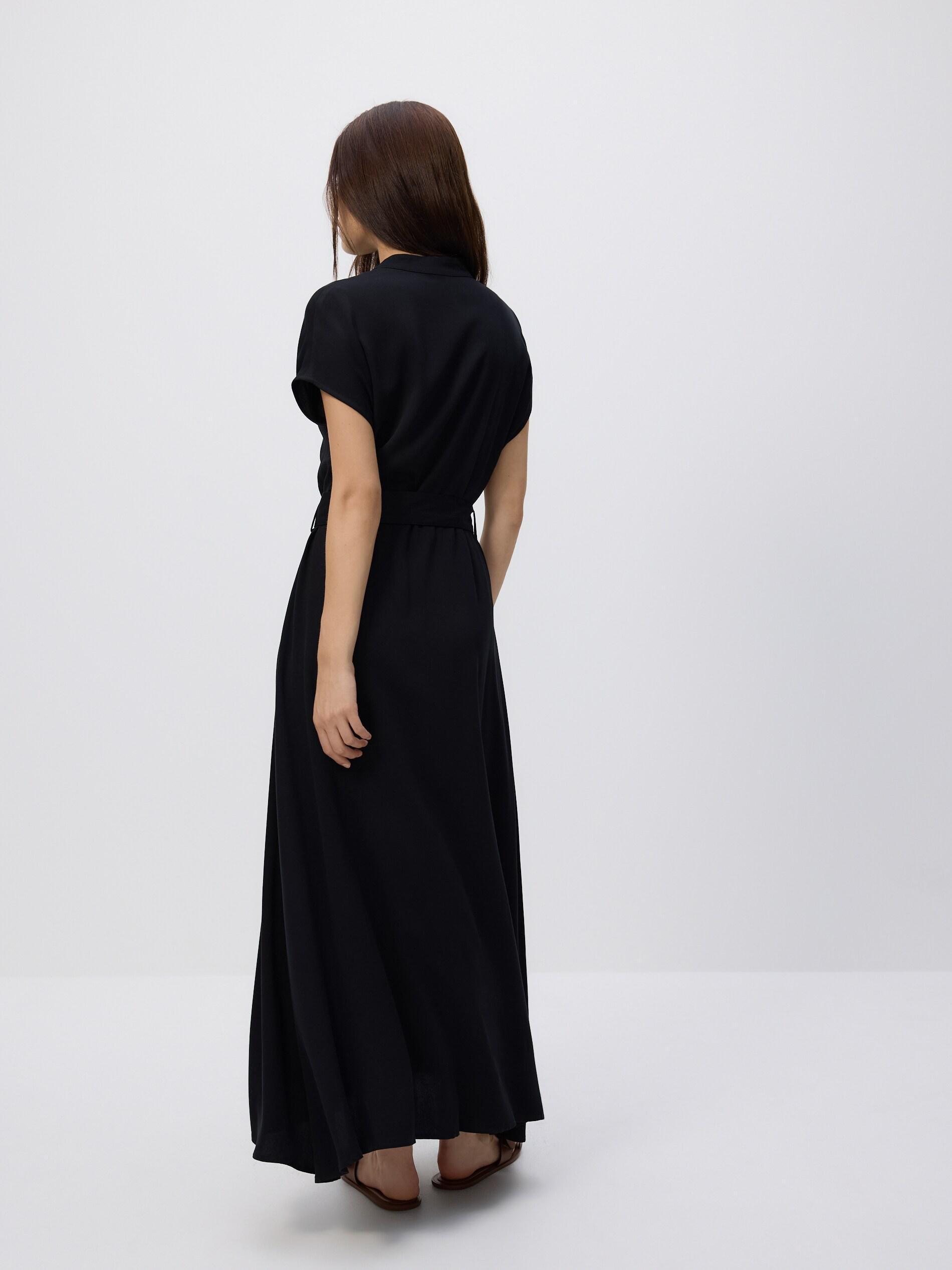 Black Midi Dress With Belt, Black, large image number 3