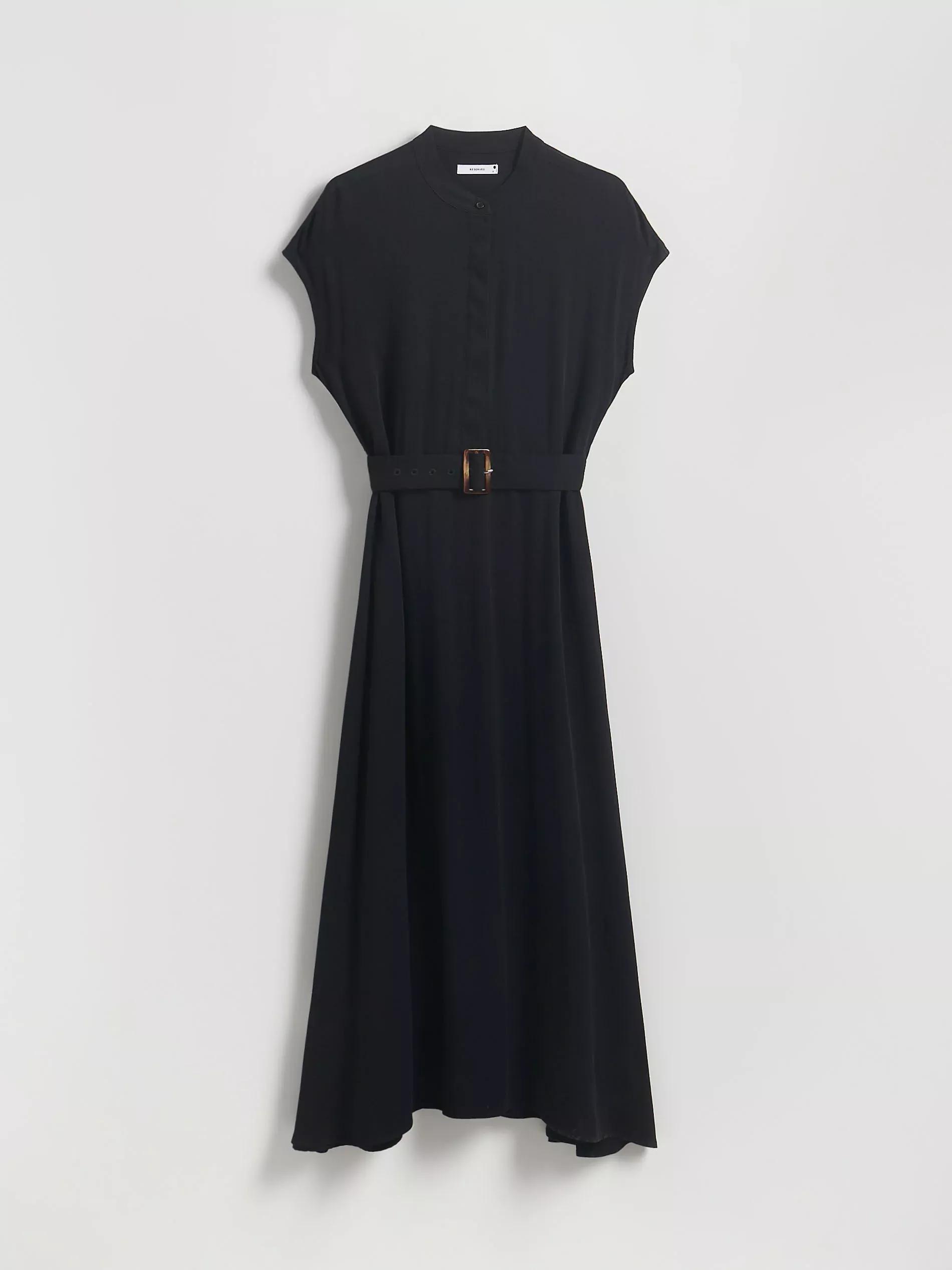 Black Midi Dress With Belt, , large image number 4