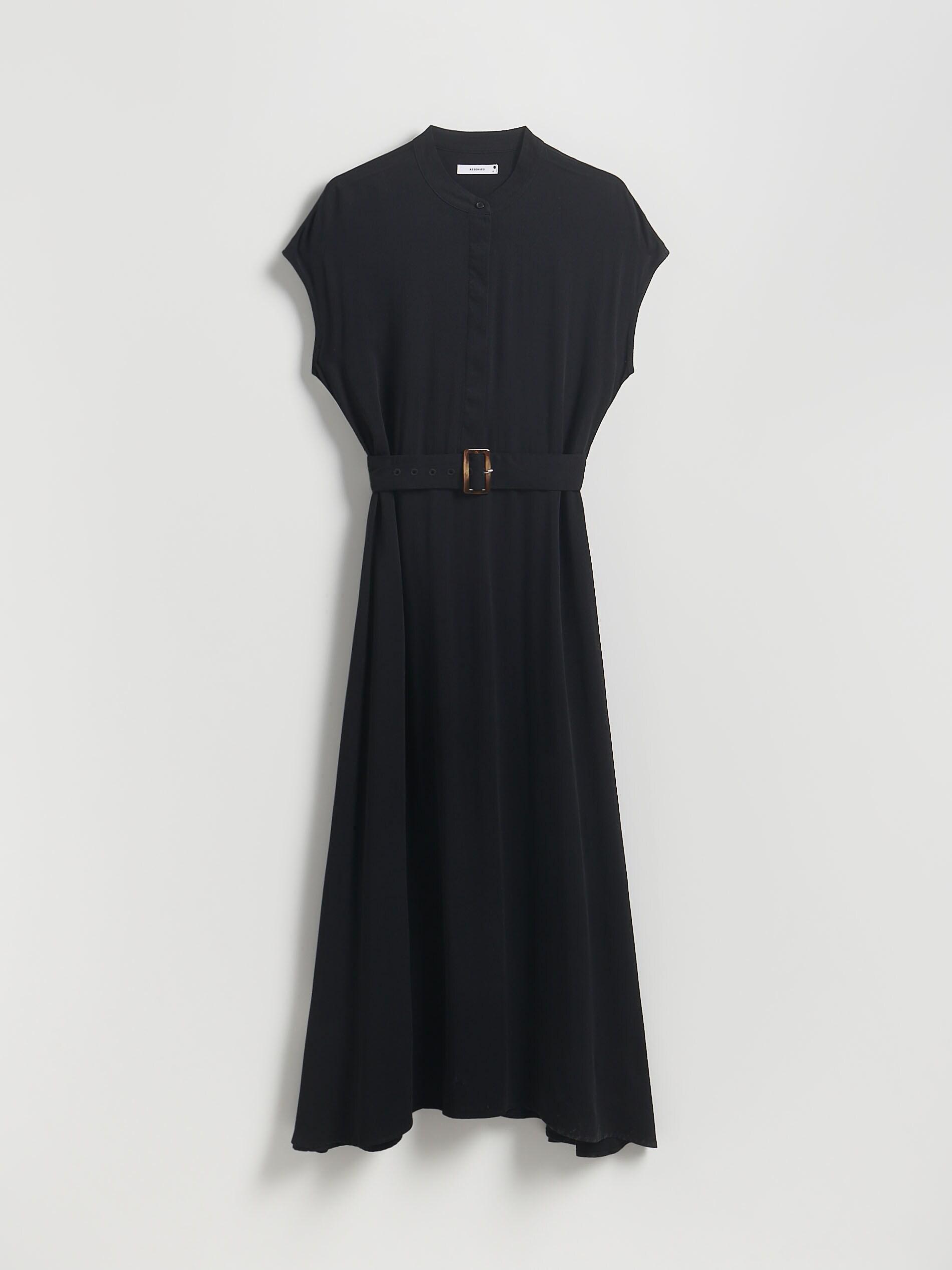 Black Midi Dress With Belt, Black, large image number 4