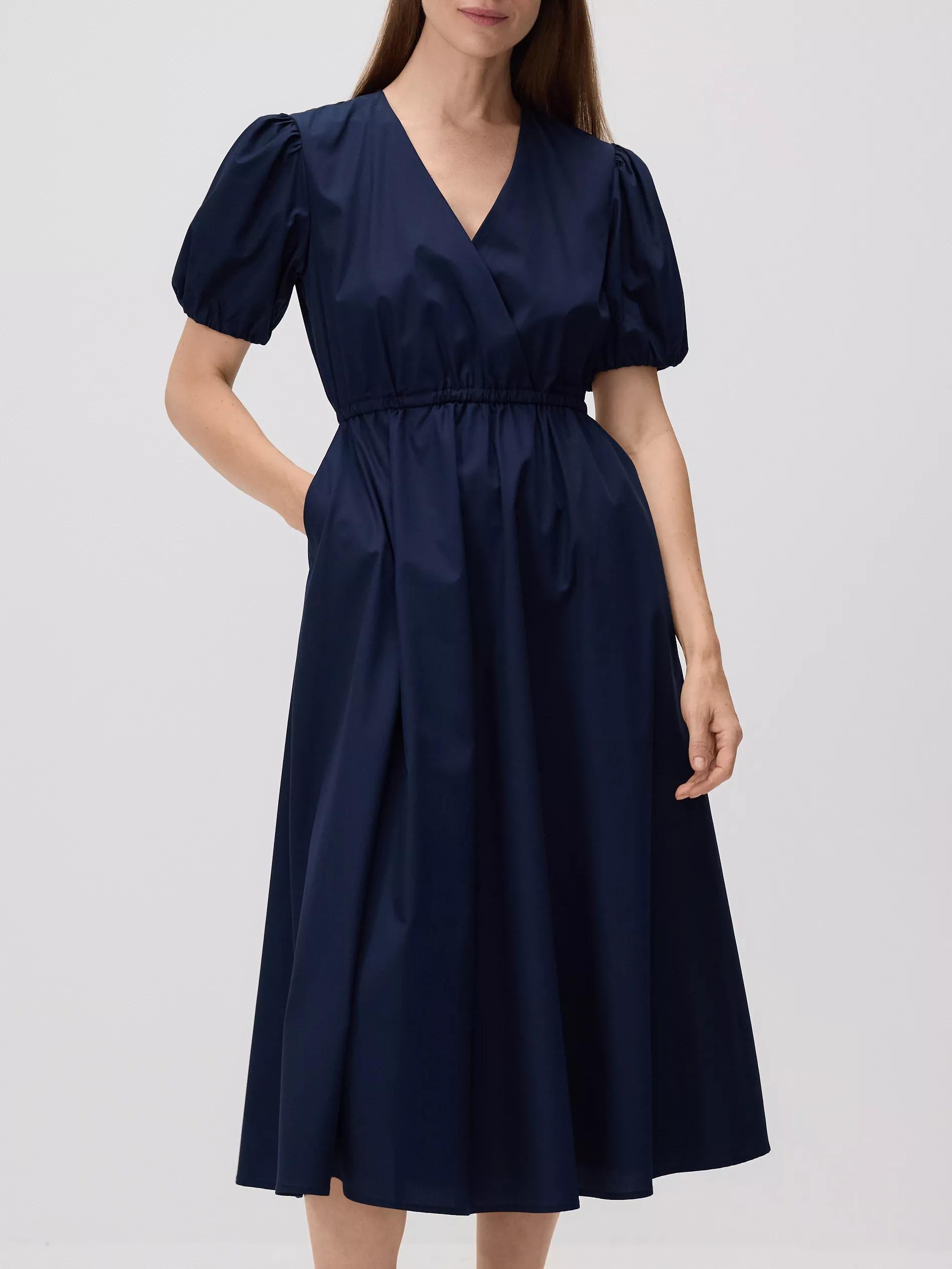 Navy Dress With Puff Sleeves, , large image number 0