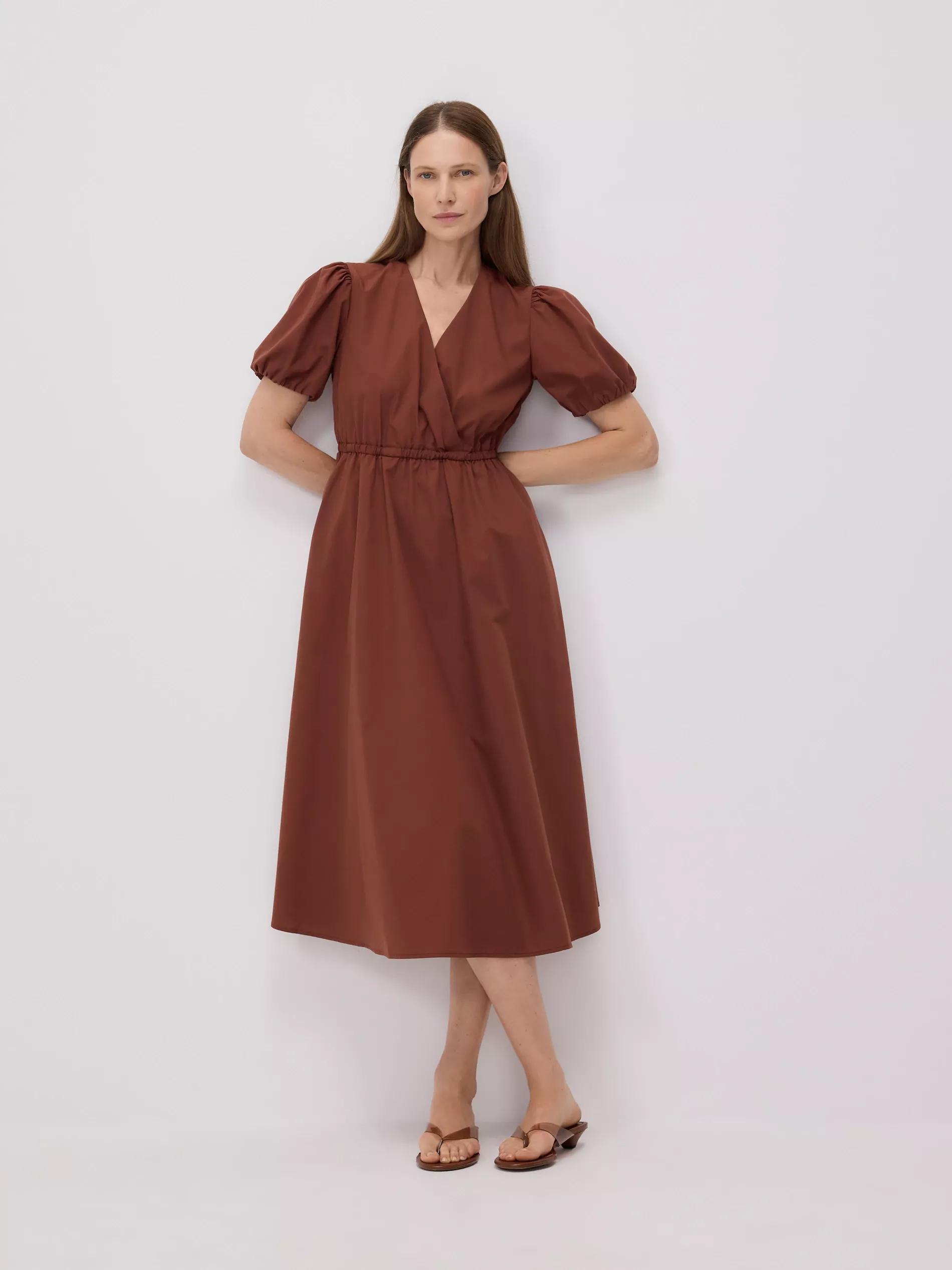 Brown Dress With Puff Sleeves, , large image number 0
