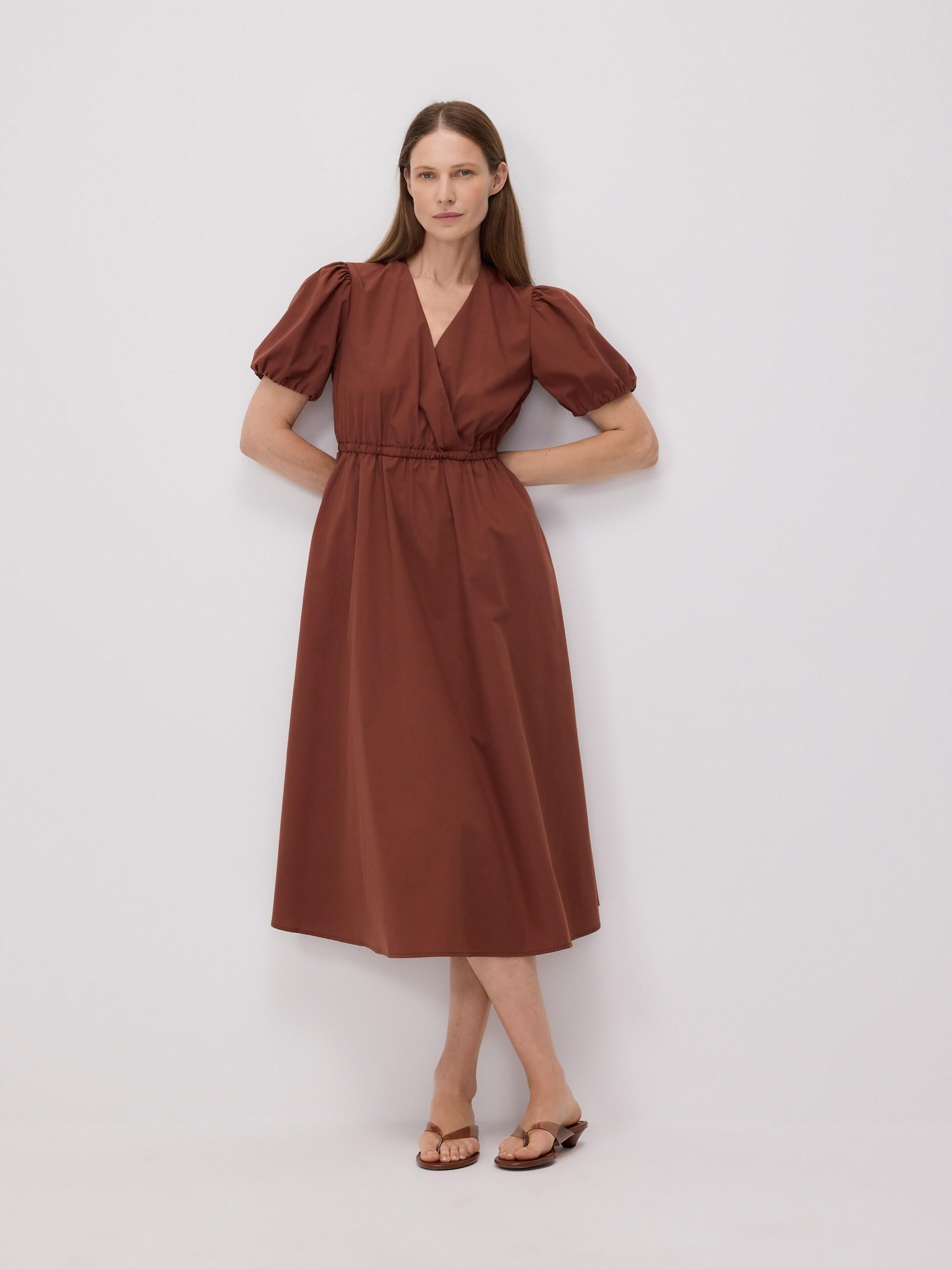 Brown Dress With Puff Sleeves, Brown, medium