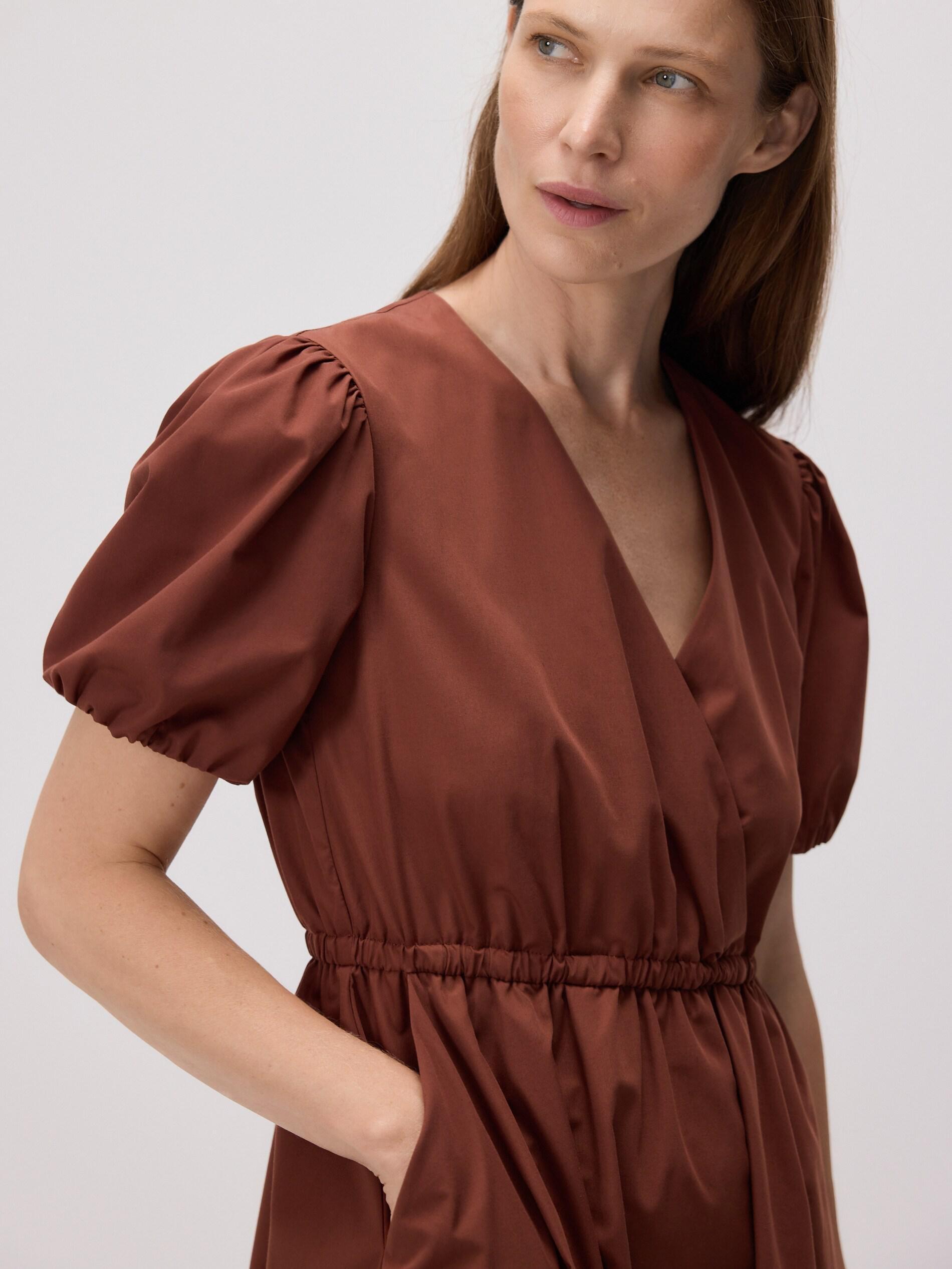 Brown Dress With Puff Sleeves, Brown, medium