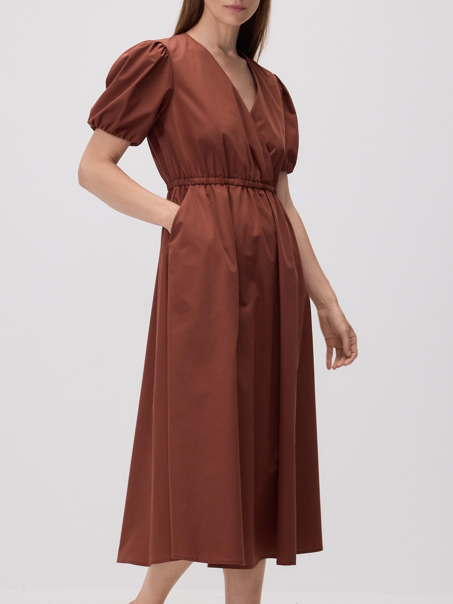 Brown Dress With Puff Sleeves, Brown, medium