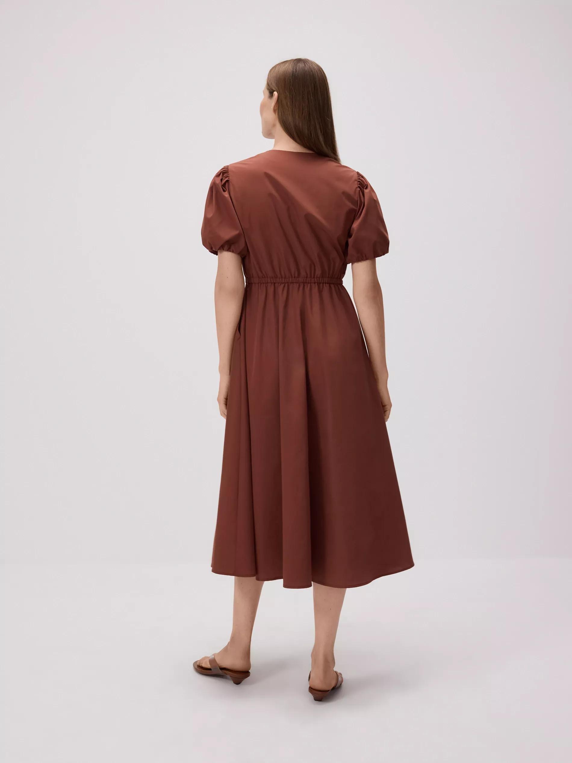 Brown Dress With Puff Sleeves, Brown, large image number 3