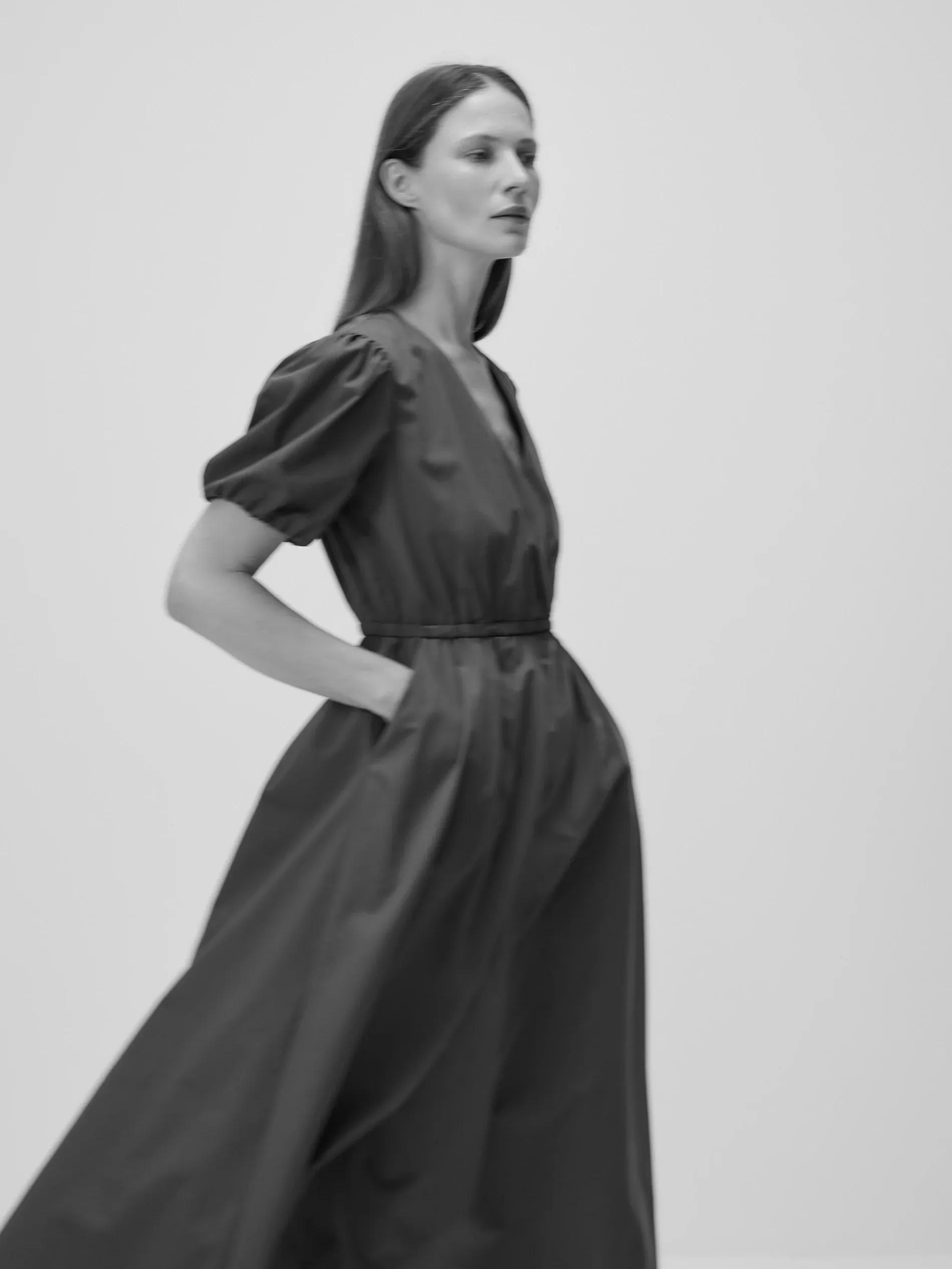 Brown Dress With Puff Sleeves, Brown, large image number 4