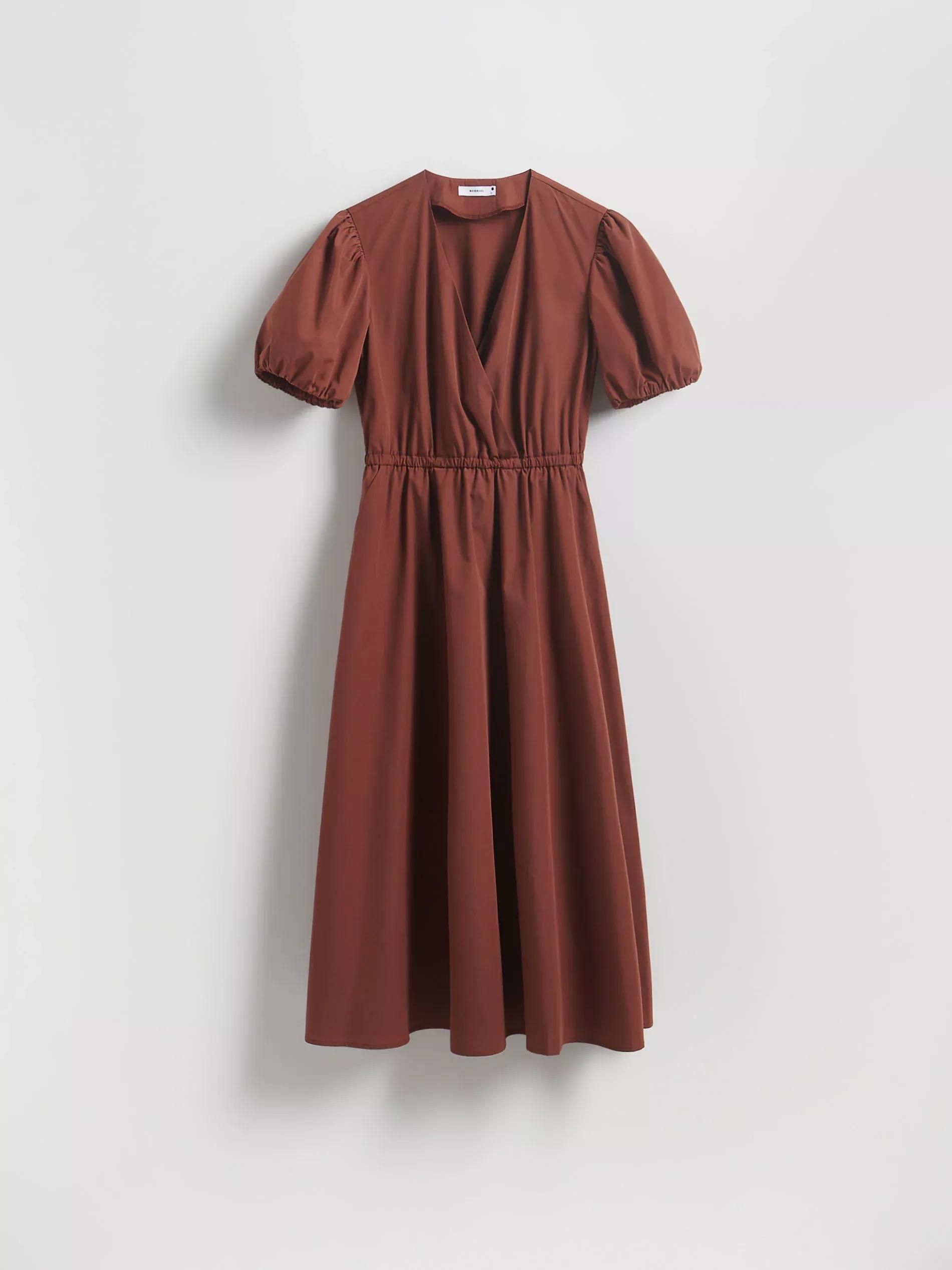 Brown Dress With Puff Sleeves, Brown, large image number 5
