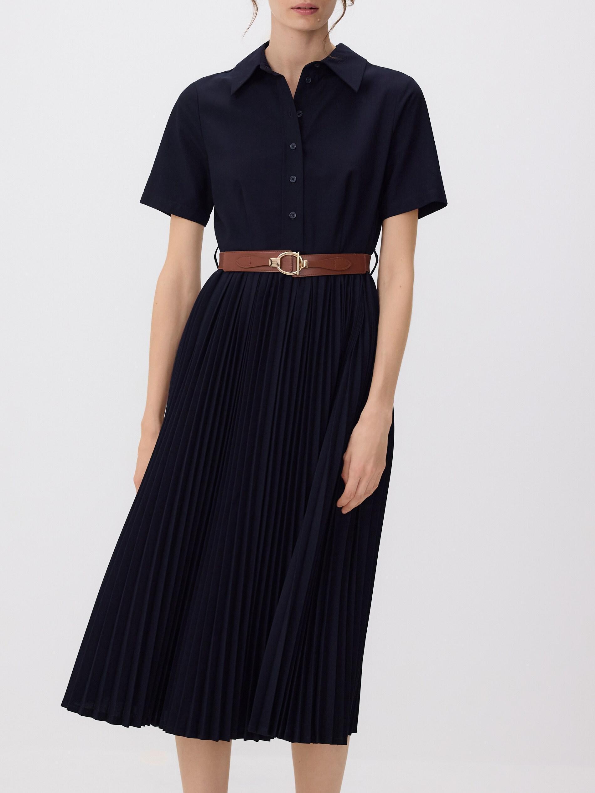Navy Dress With Pleated Skirt, Navy, large image number 0