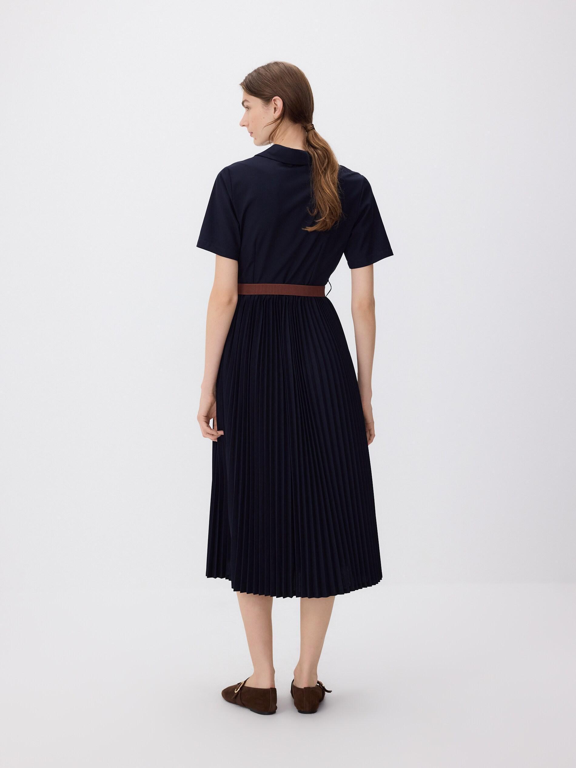 Navy Dress With Pleated Skirt, Navy, large image number 3