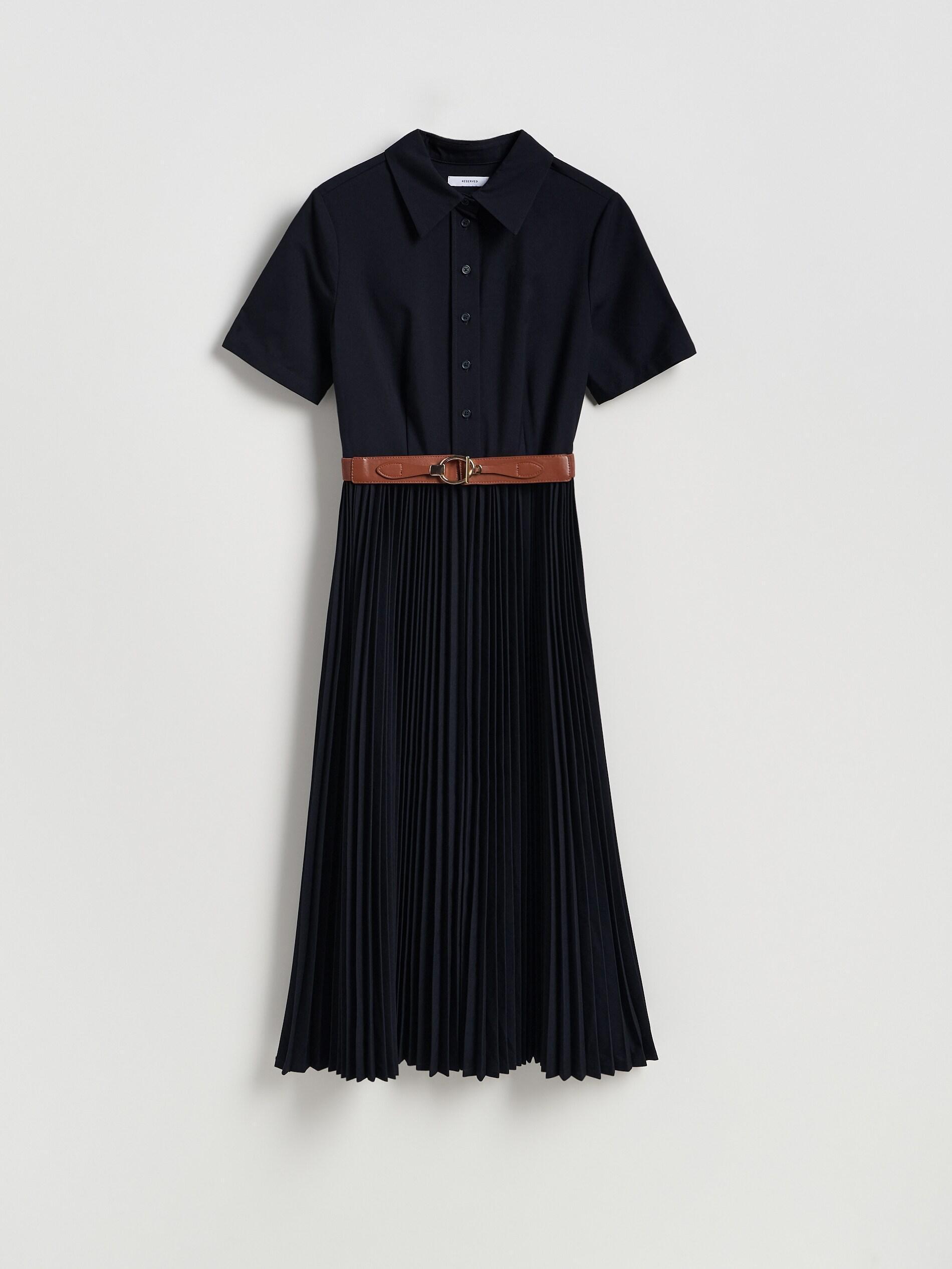 Navy Dress With Pleated Skirt, Navy, large image number 4