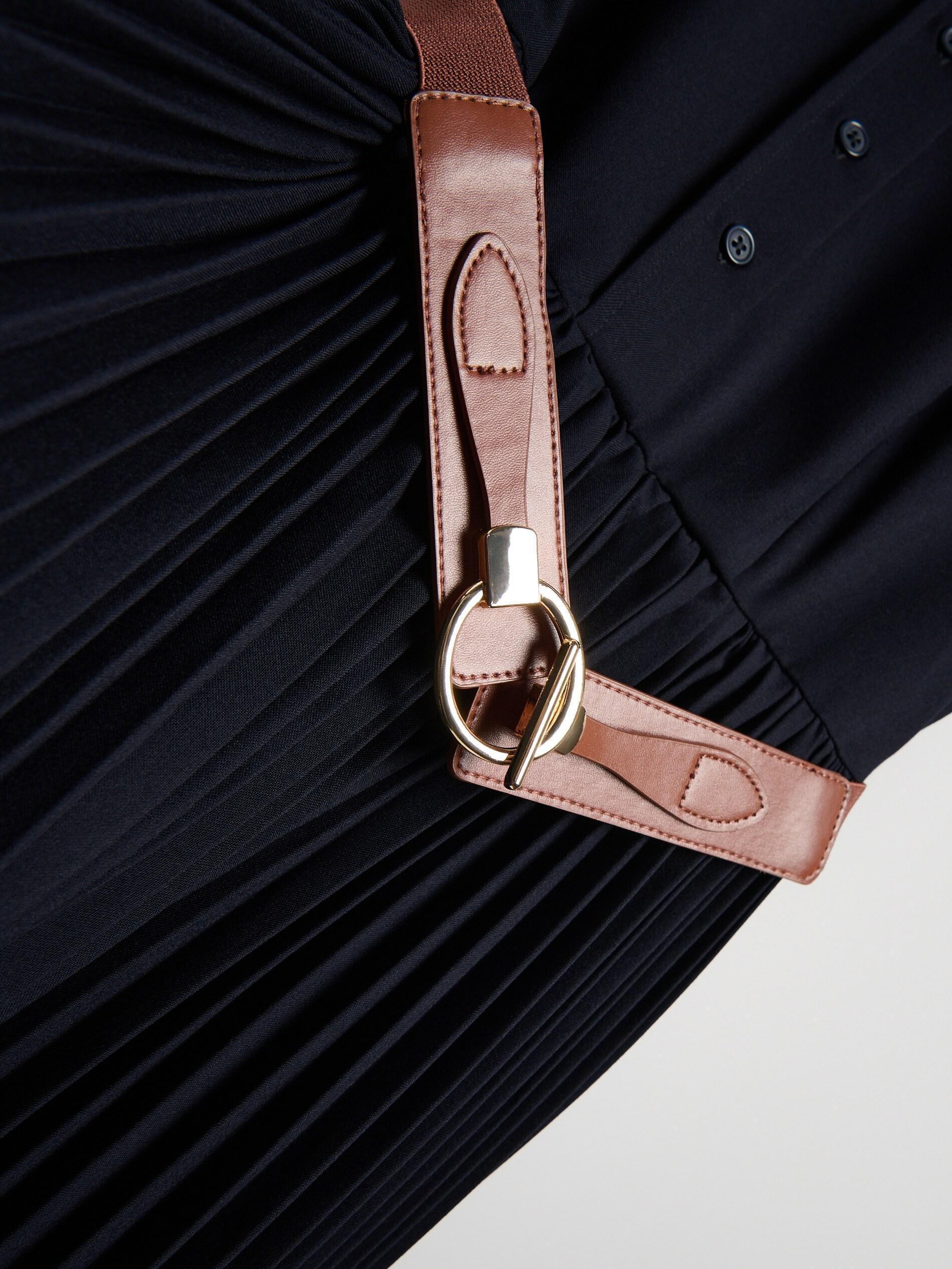 Navy Dress With Pleated Skirt, Navy, large image number 5