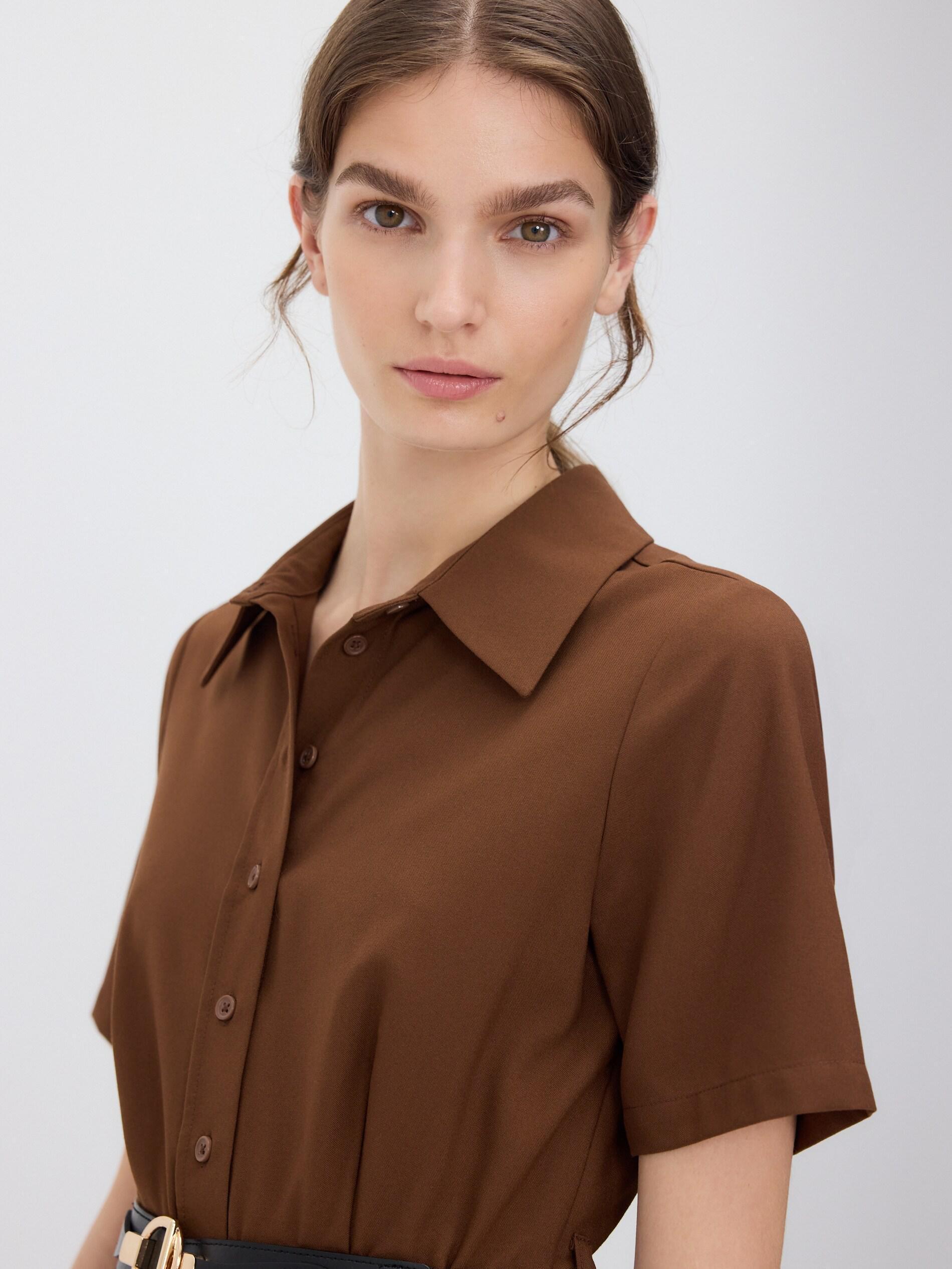 Brown Dress With Pleated Skirt, Brown, large image number 2
