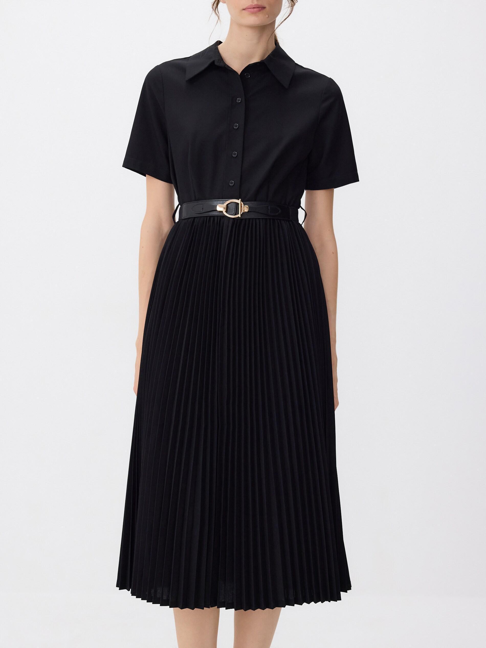 Black Dress With Pleated Skirt, Black, medium