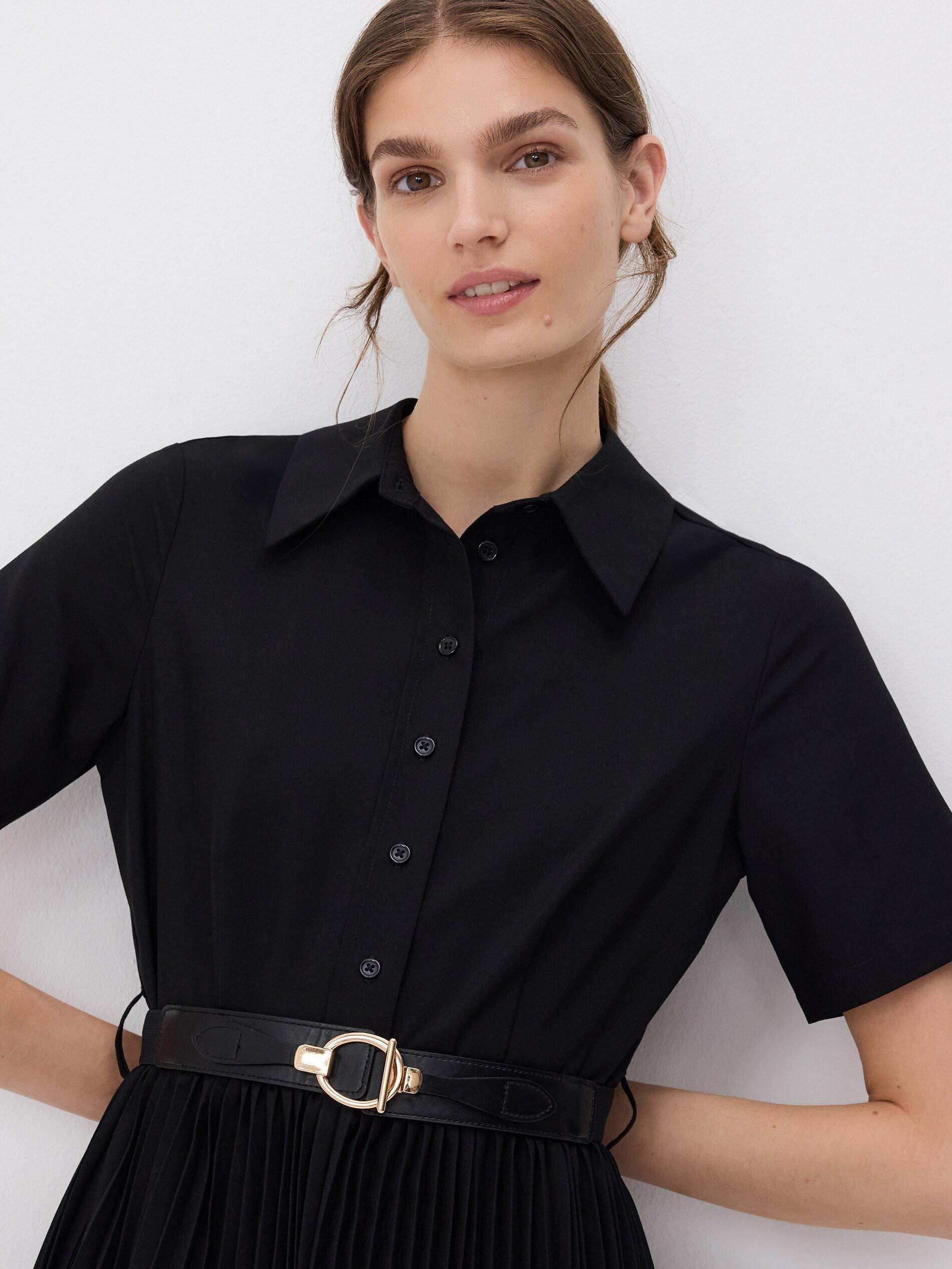 Black Dress With Pleated Skirt, Black, medium