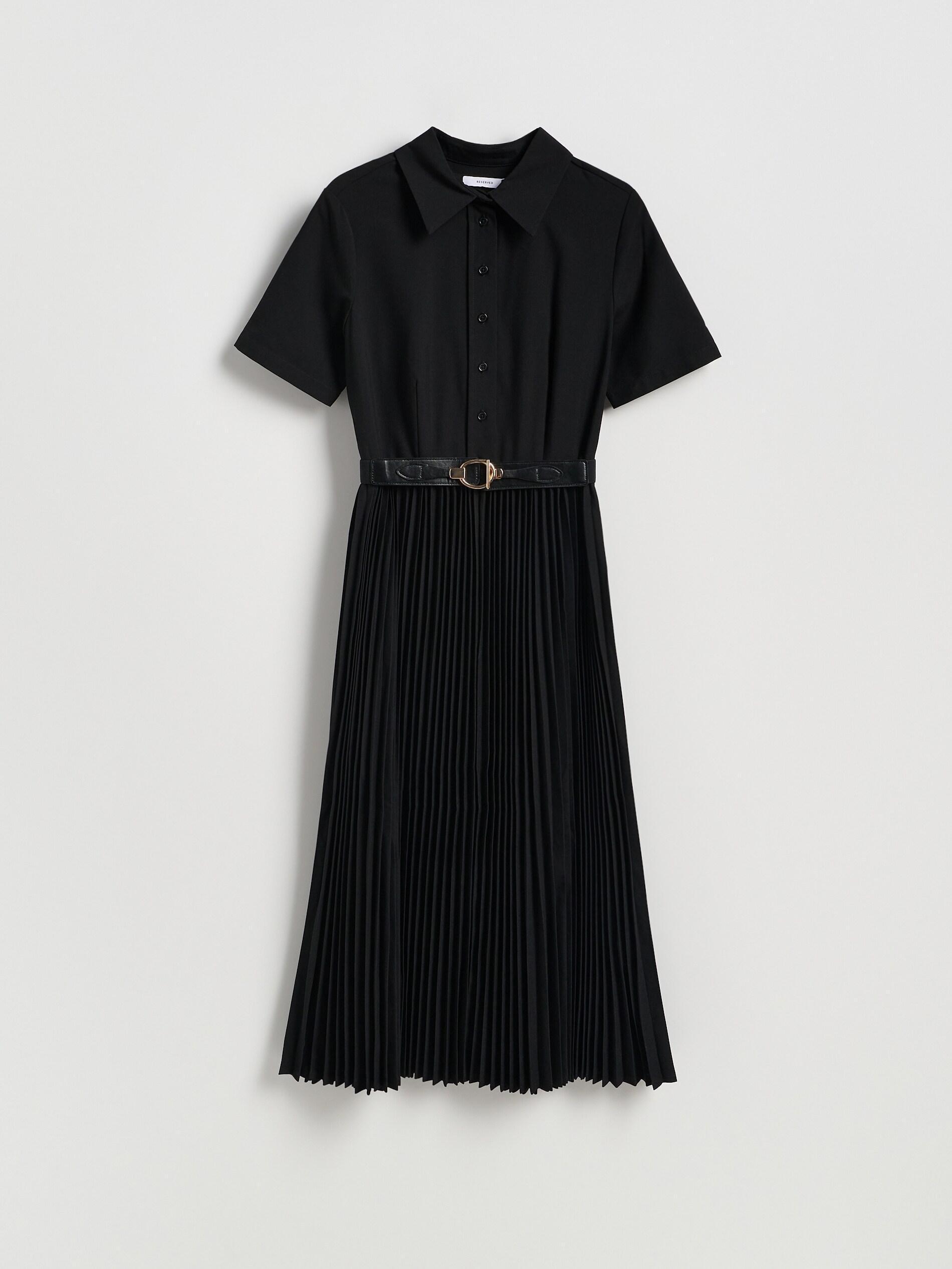 Black Dress With Pleated Skirt, Black, large image number 3