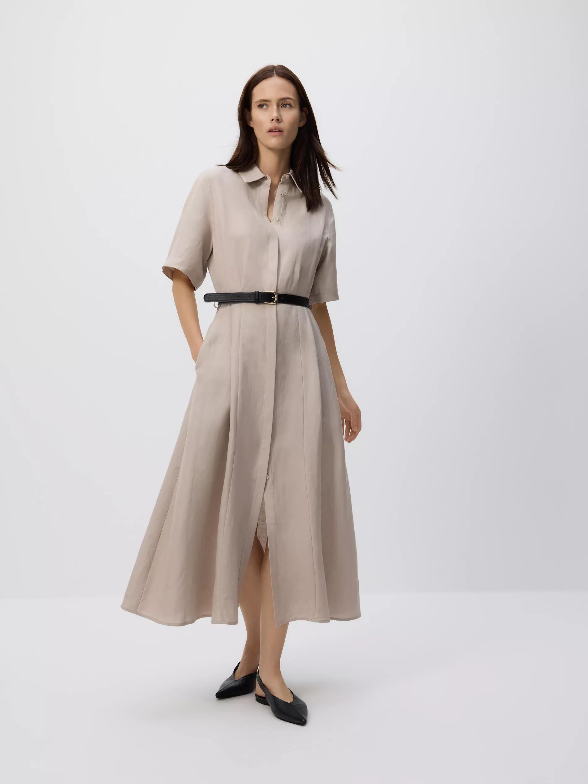 Beige Linen Blend Midi Dress, , large image number 0