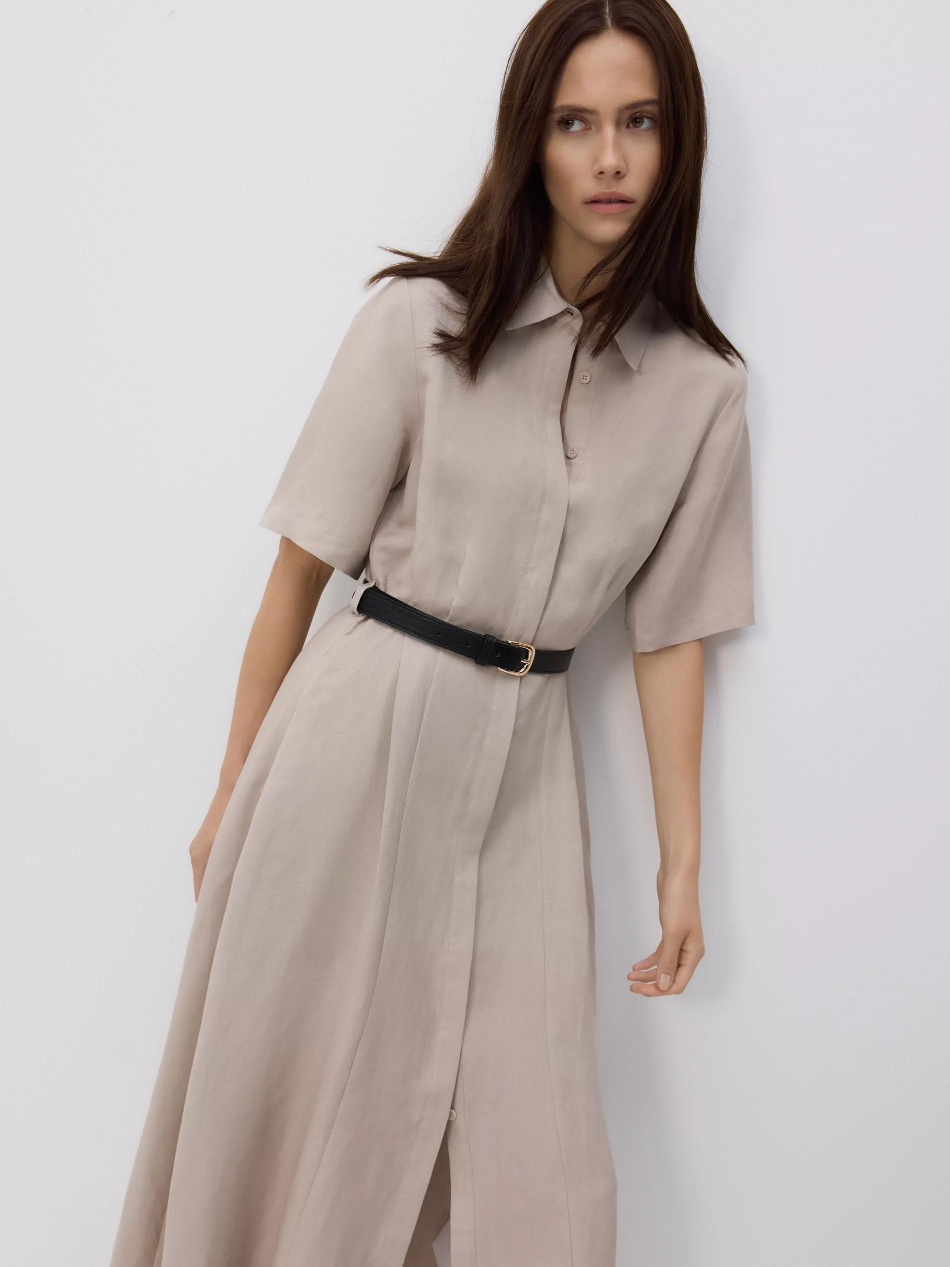 Beige Linen Blend Midi Dress, , large image number 1