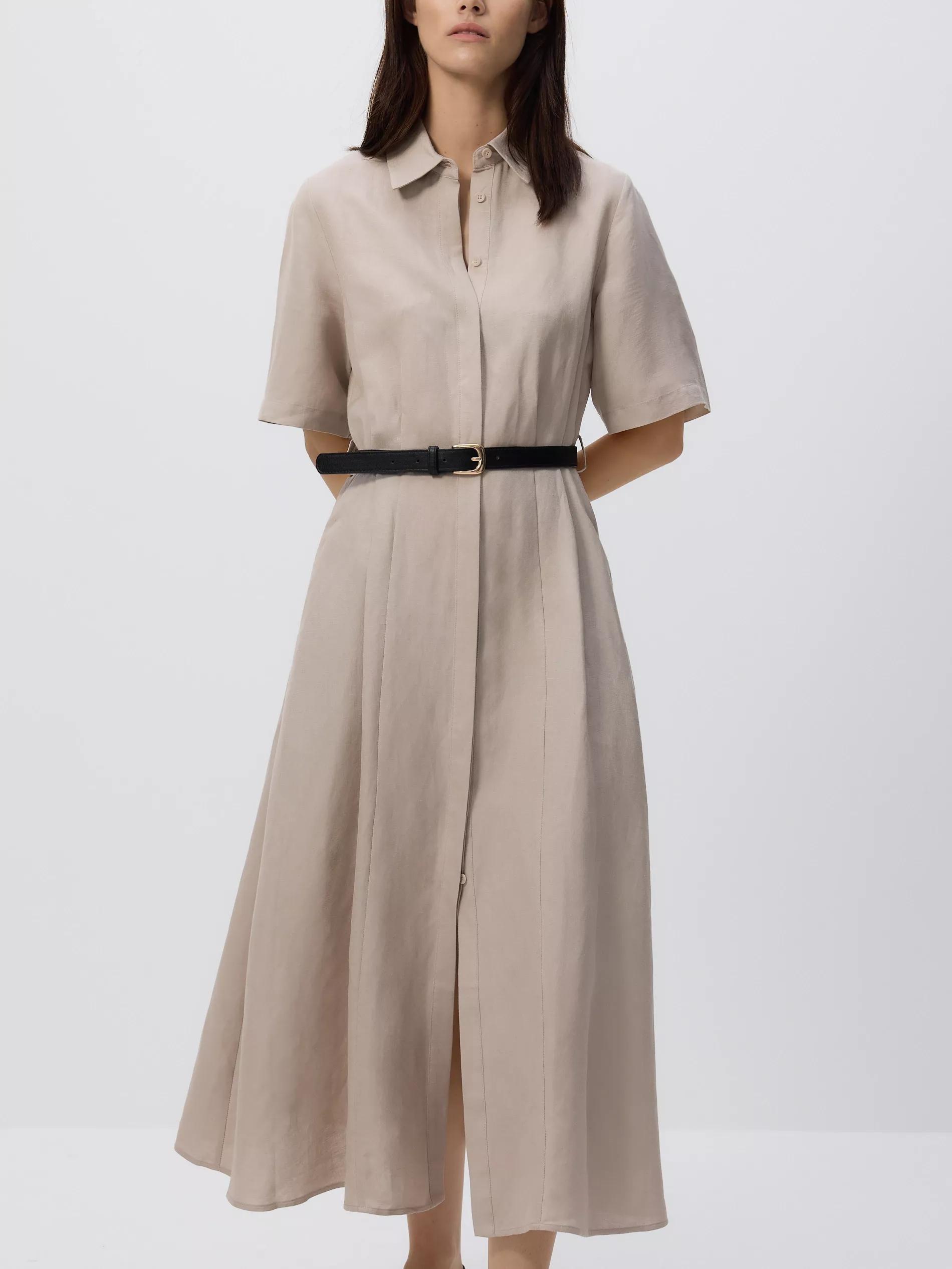 Beige Linen Blend Midi Dress, , large image number 2