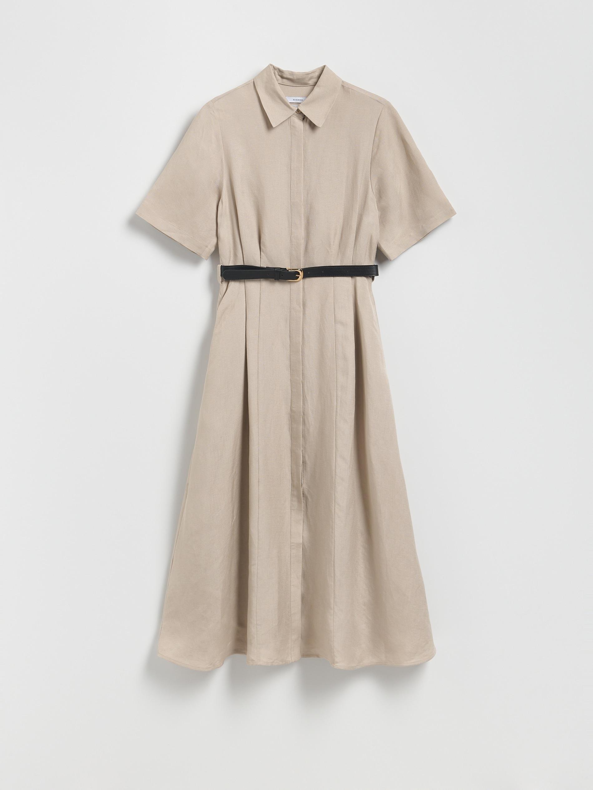 Beige Linen Blend Midi Dress, , large image number 4