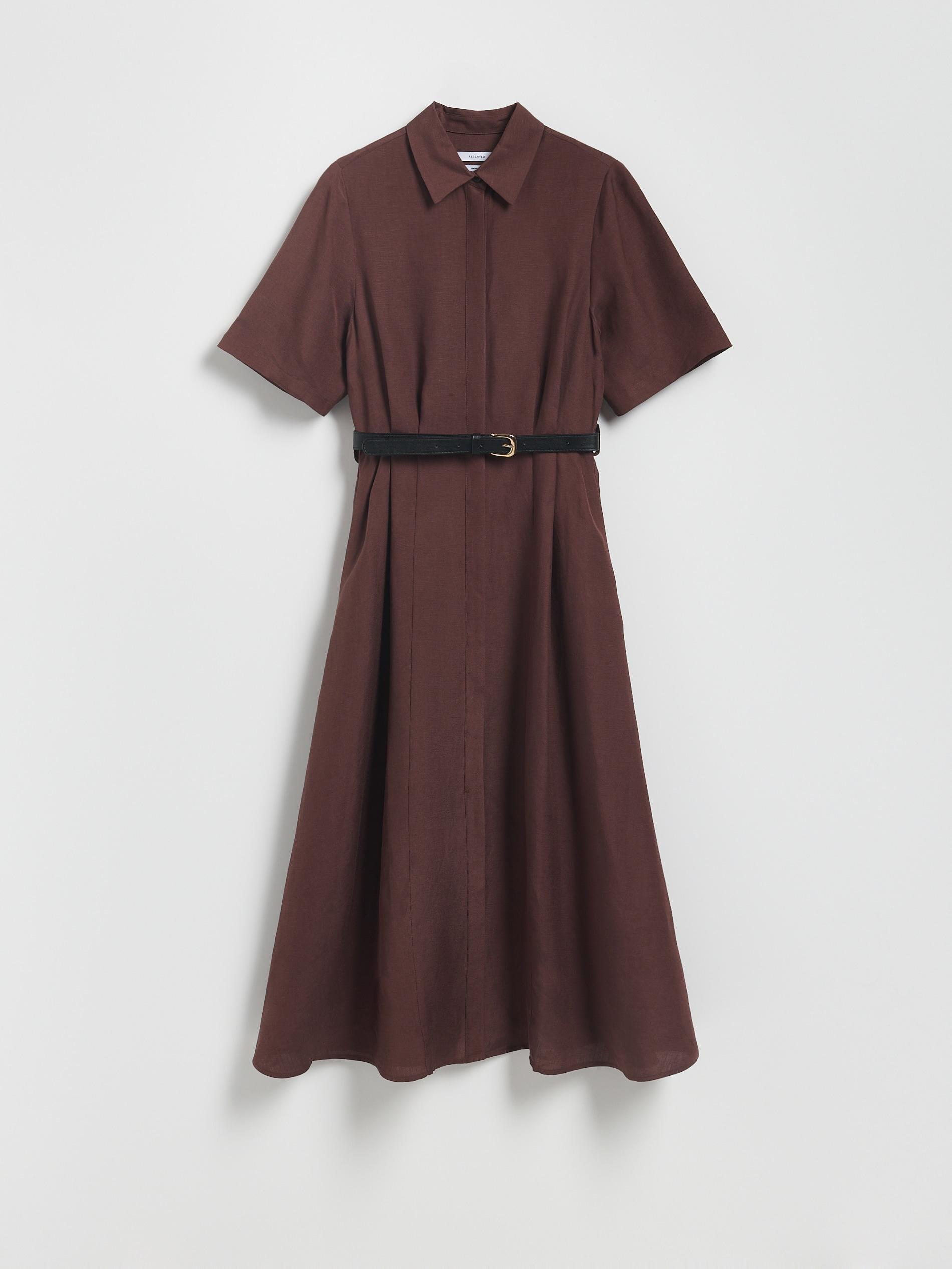 Brown Linen Blend Midi Dress, , large image number 1