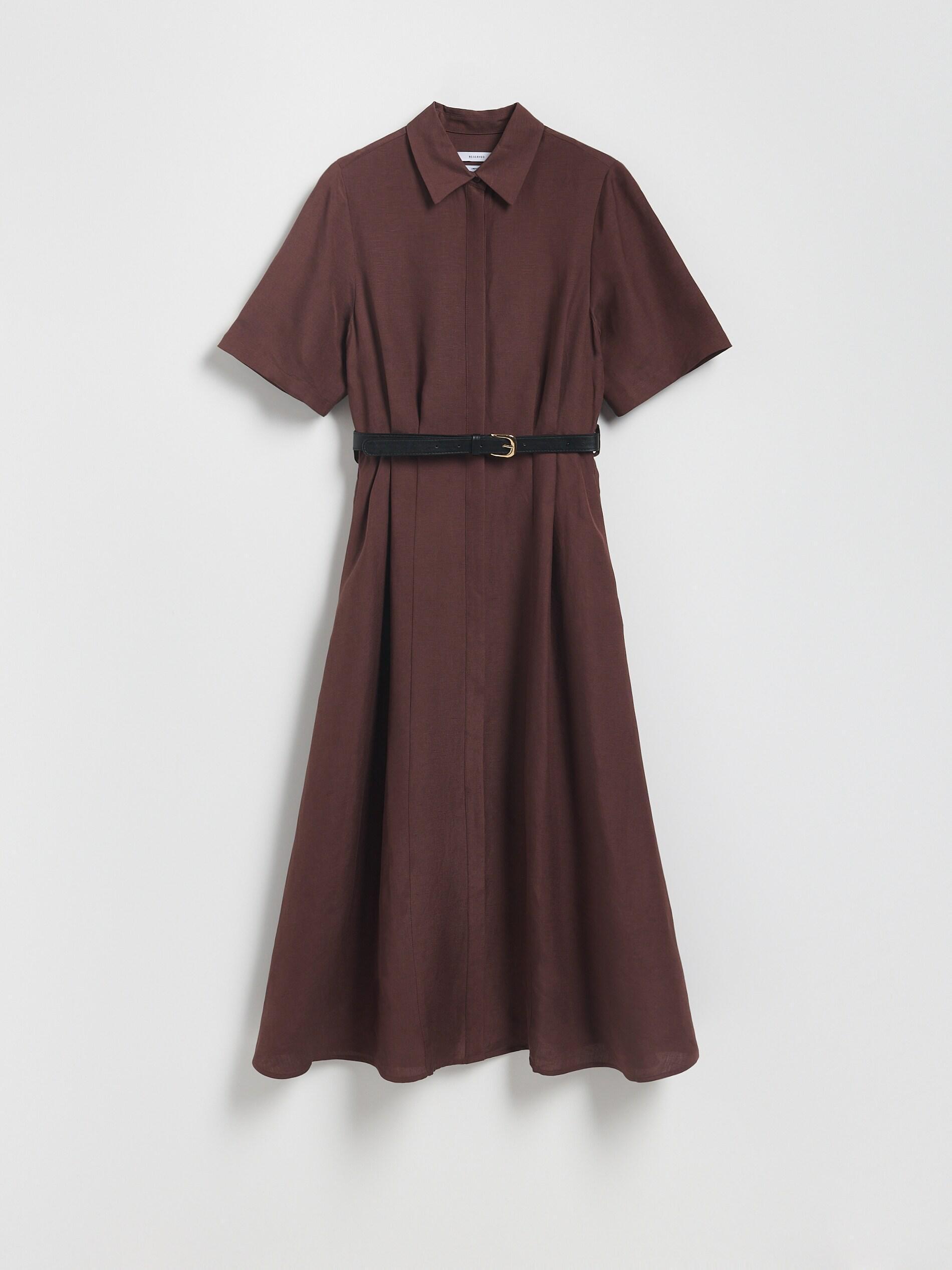 Brown Linen Blend Midi Dress, Brown, large image number 3