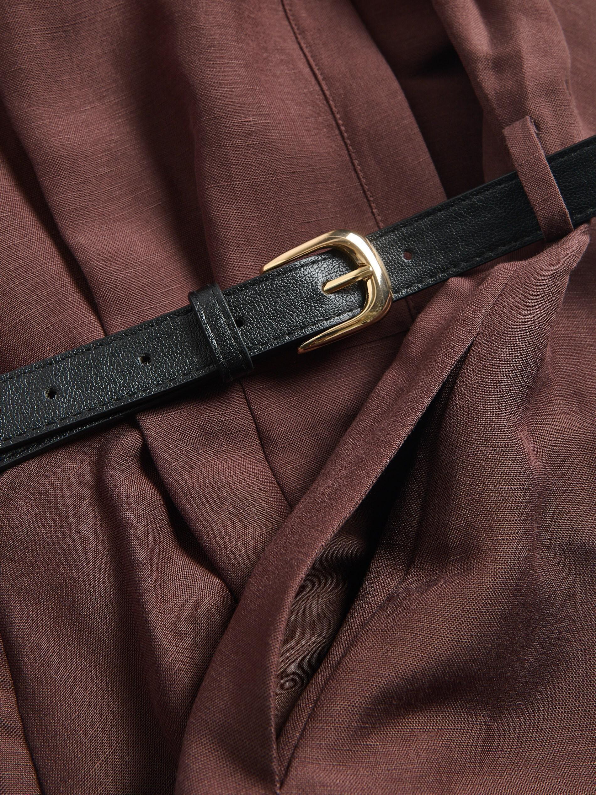 Brown Linen Blend Midi Dress, Brown, large image number 4