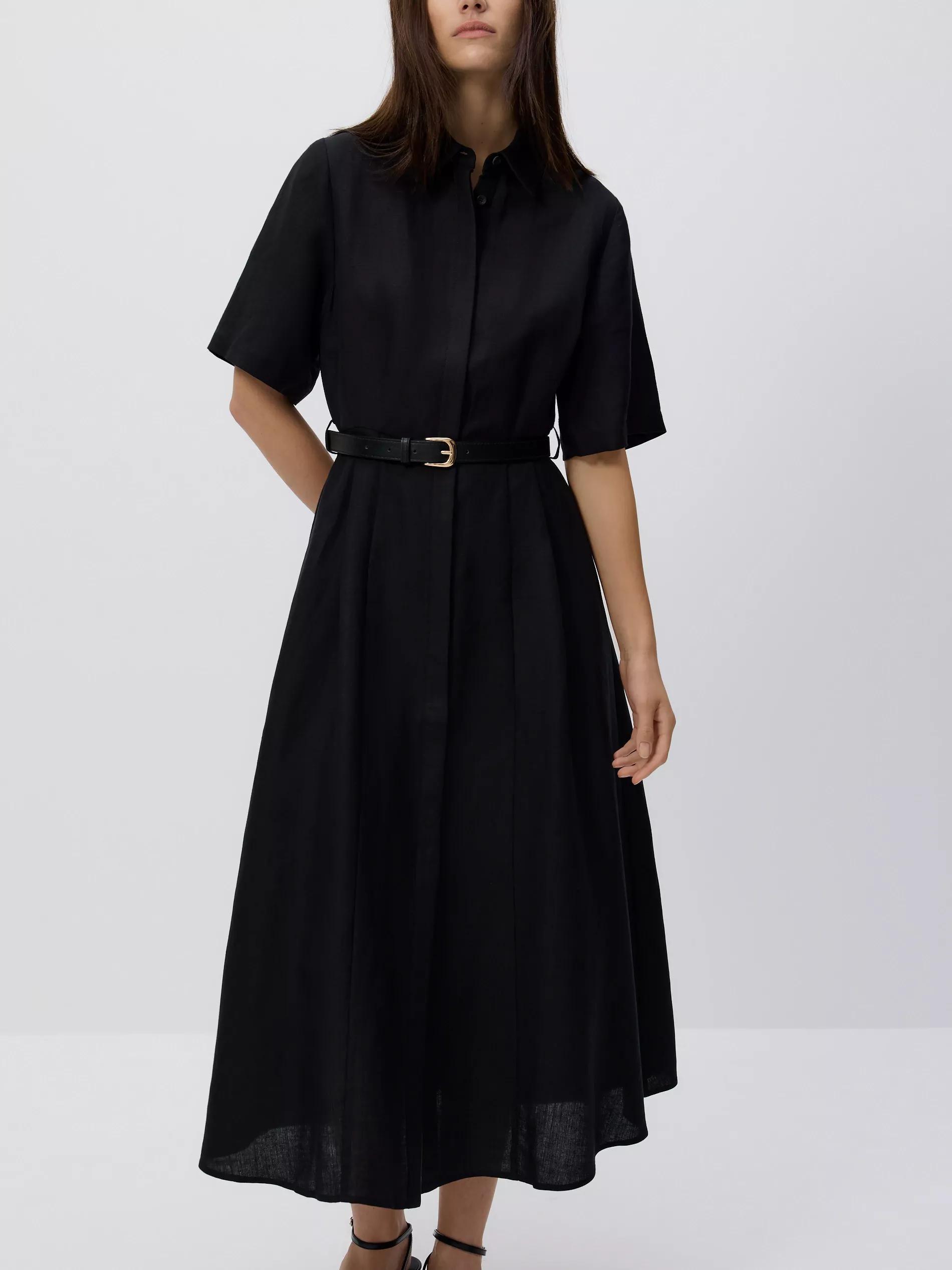 Black Linen Blend Midi Dress, , large image number 0