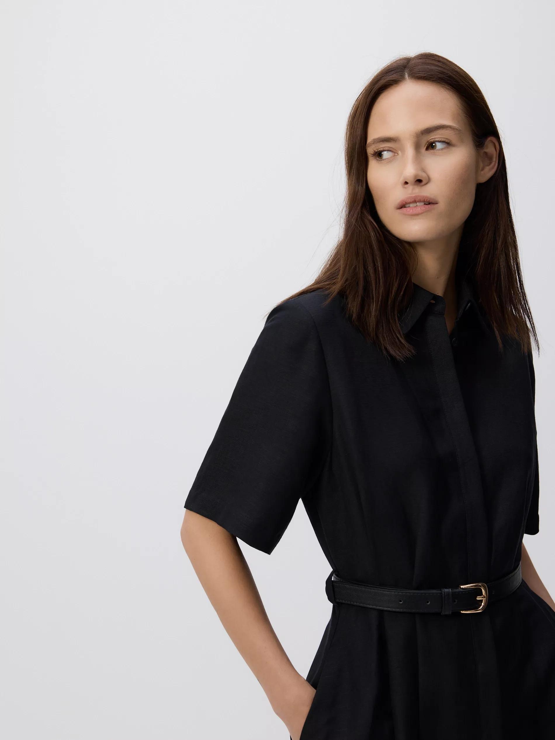 Black Linen Blend Midi Dress, , large image number 1