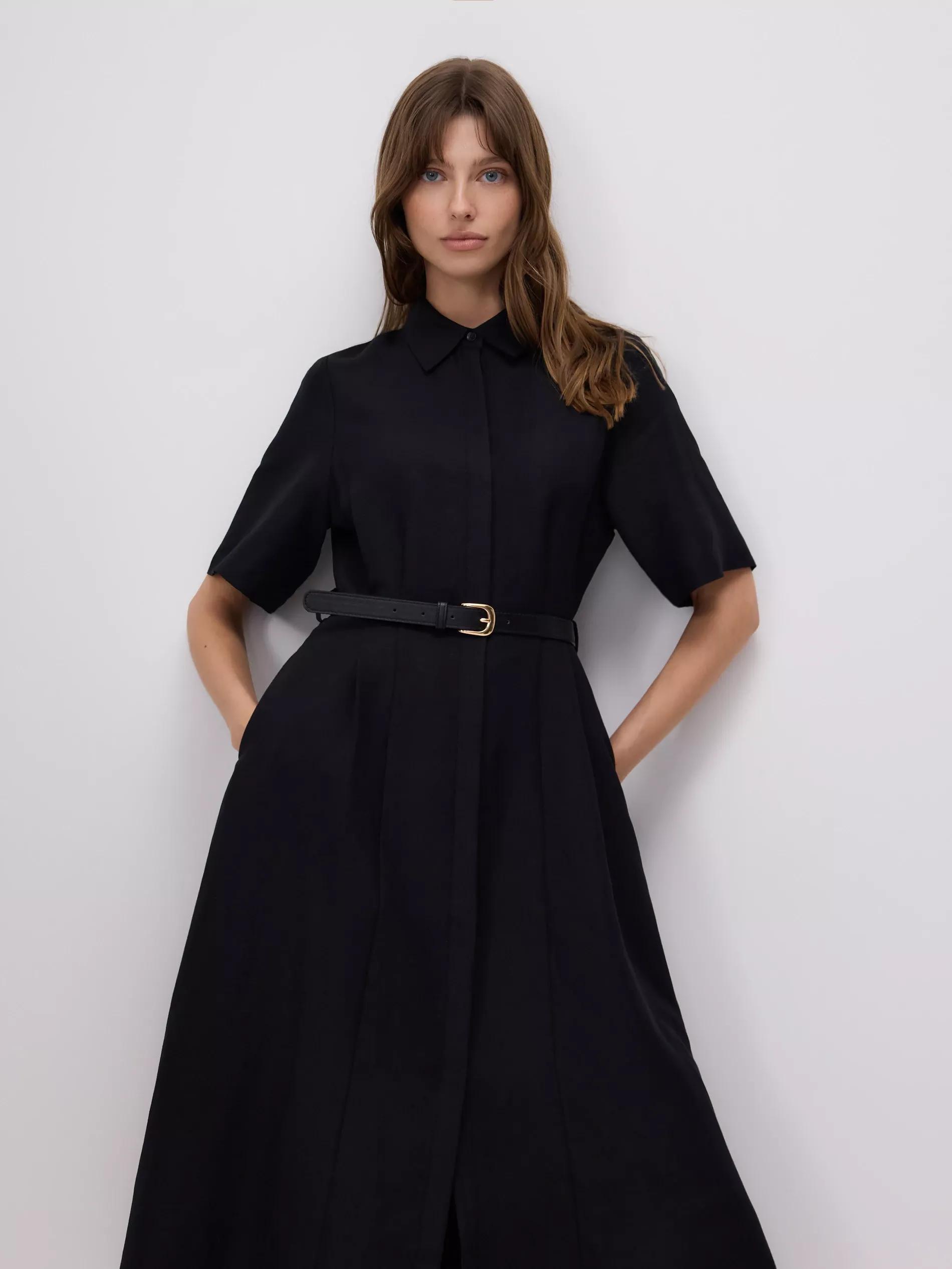 Black Linen Blend Midi Dress, , large image number 1