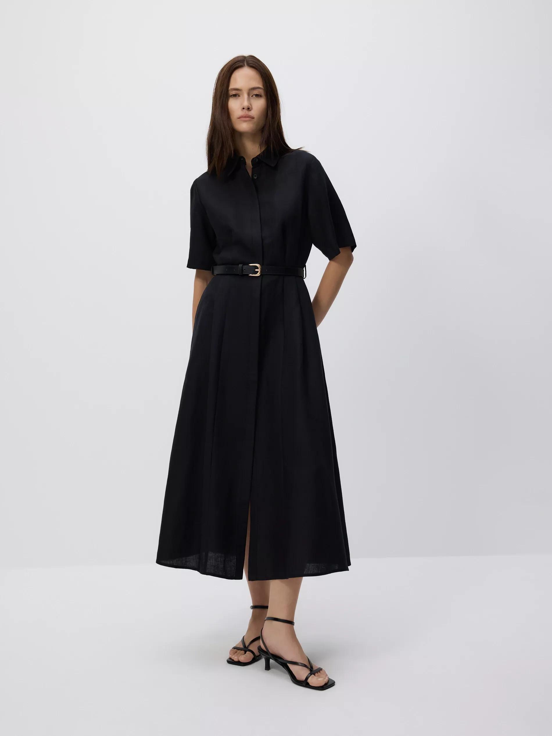 Black Linen Blend Midi Dress, , large image number 2