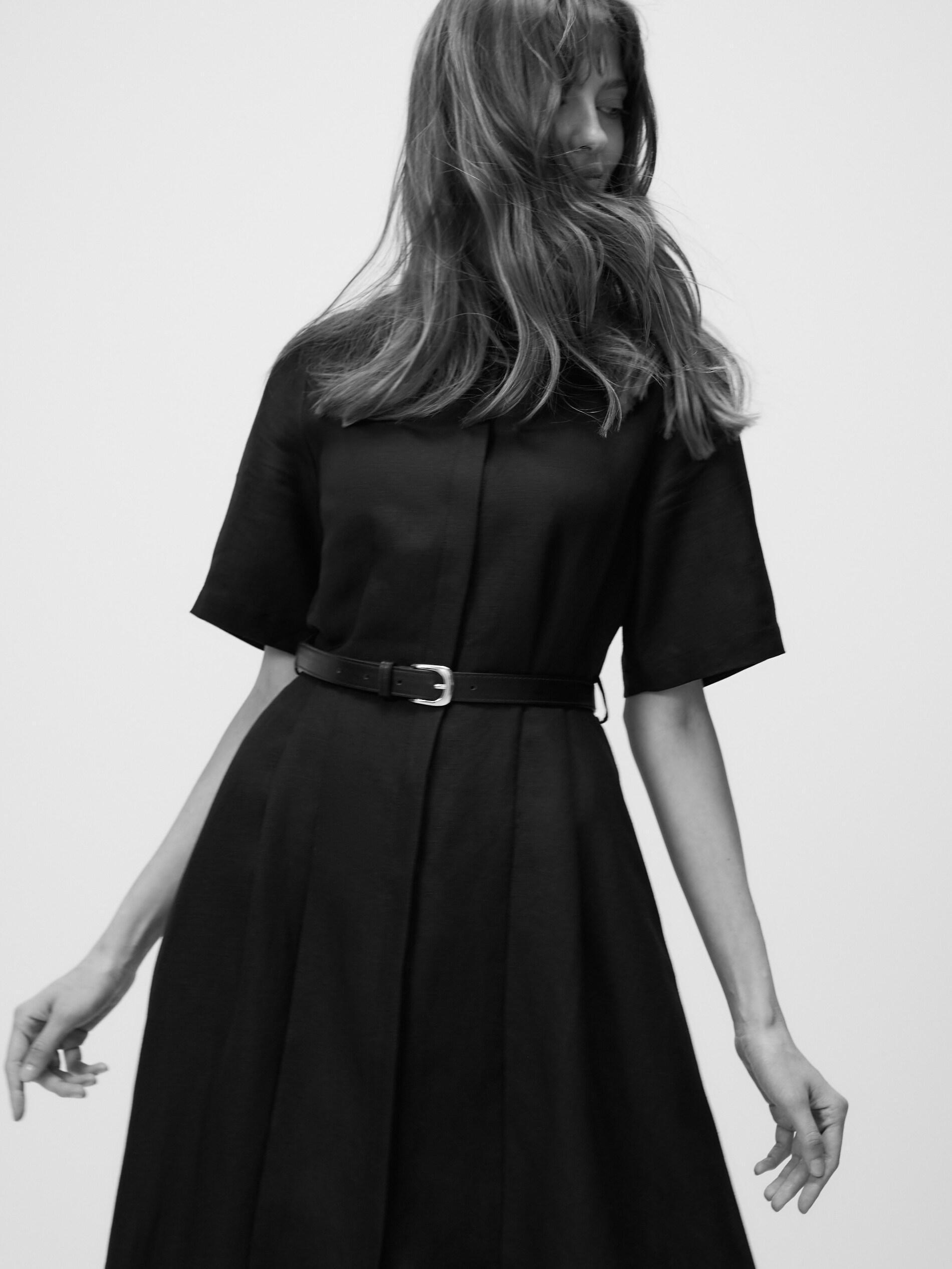 Black Linen Blend Midi Dress, Black, medium