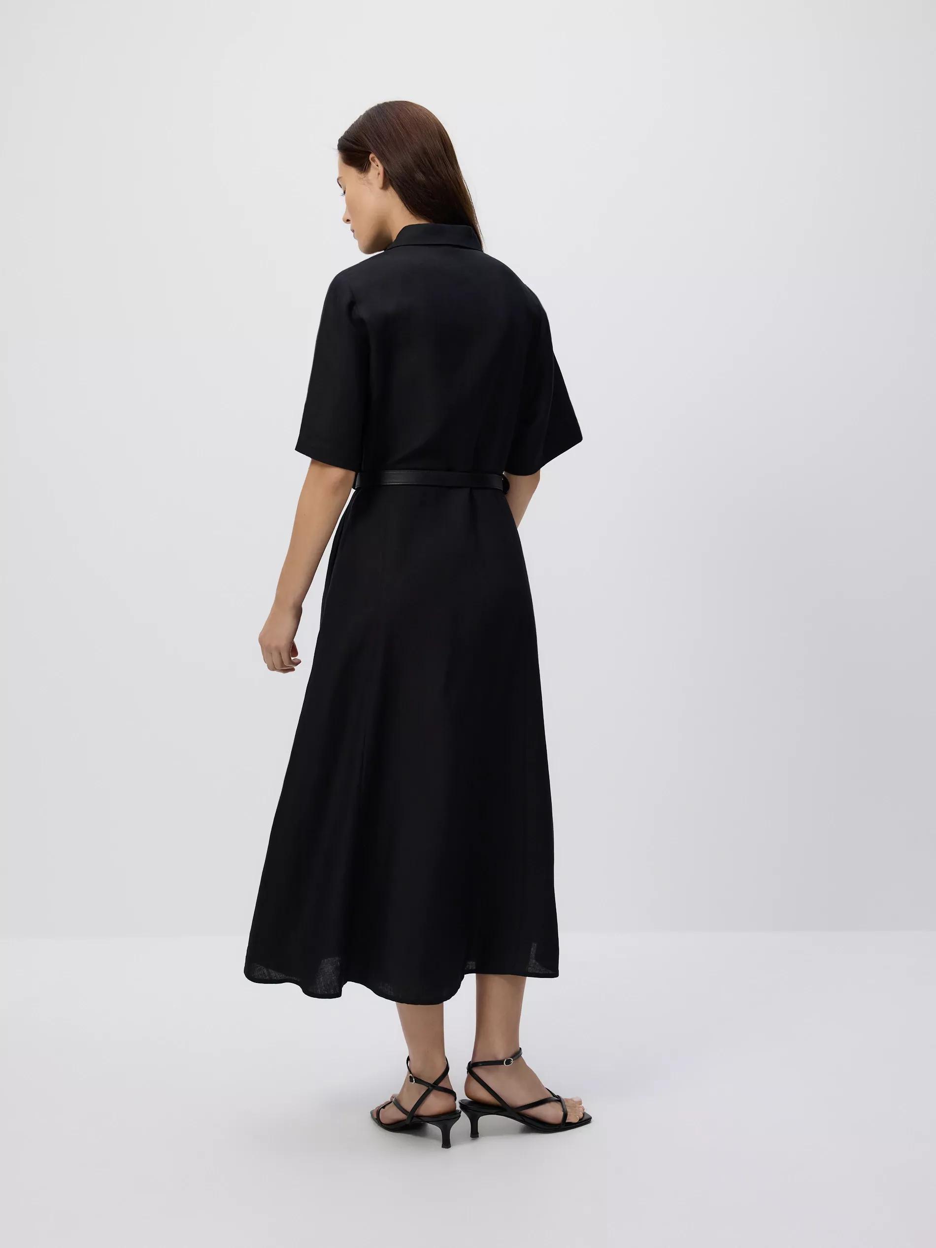 Black Linen Blend Midi Dress, , large image number 3