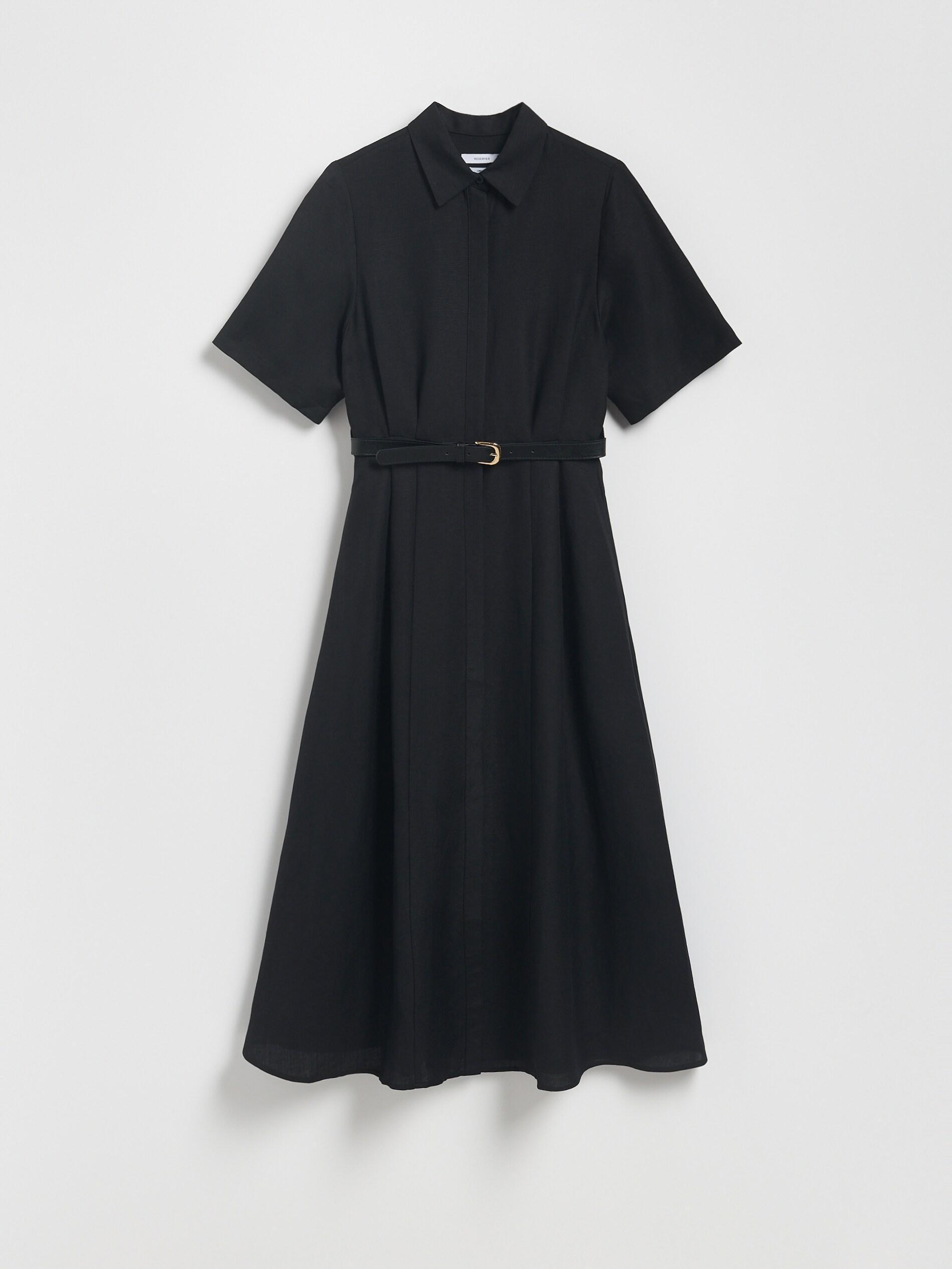 Black Linen Blend Midi Dress, Black, large image number 3