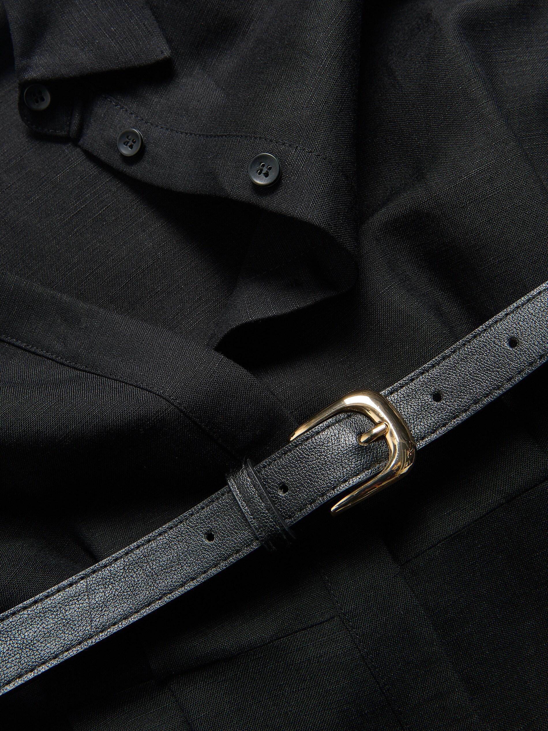 Black Linen Blend Midi Dress, Black, large image number 4