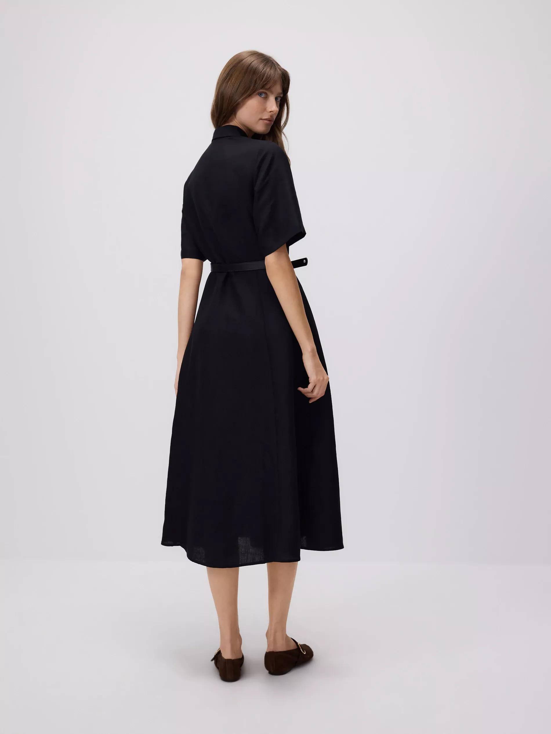 Black Linen Blend Midi Dress, , large image number 5