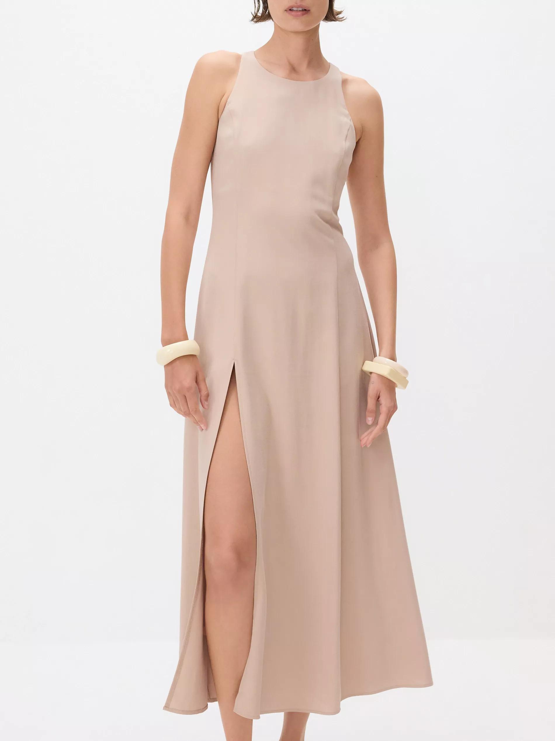 Beige Viscose Rich Midi Dress, , large image number 1