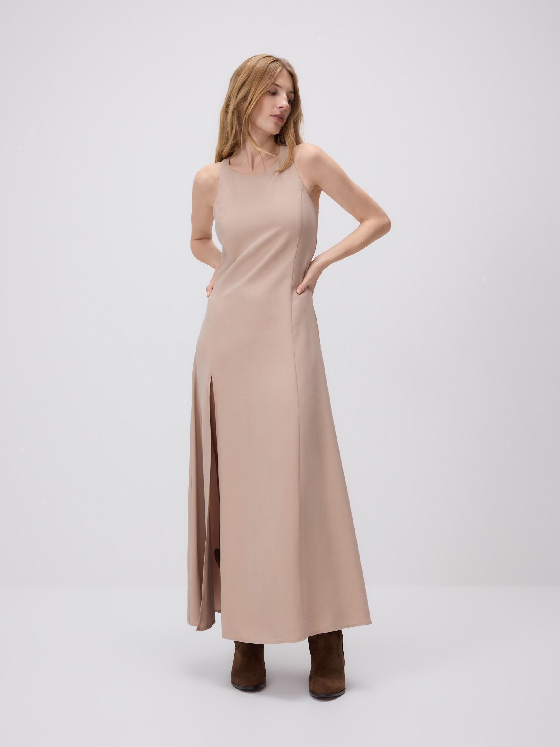 BEIGE Viscose rich midi dress, Beige, medium