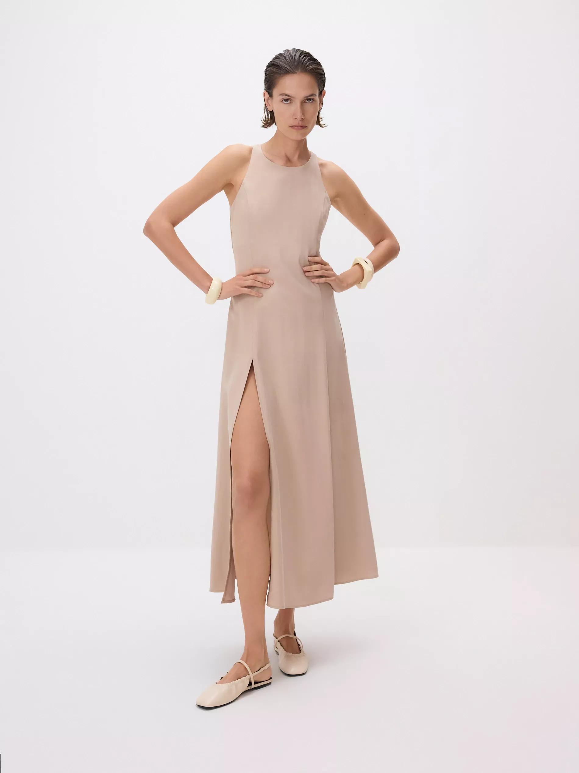 Beige Viscose Rich Midi Dress, , large image number 4