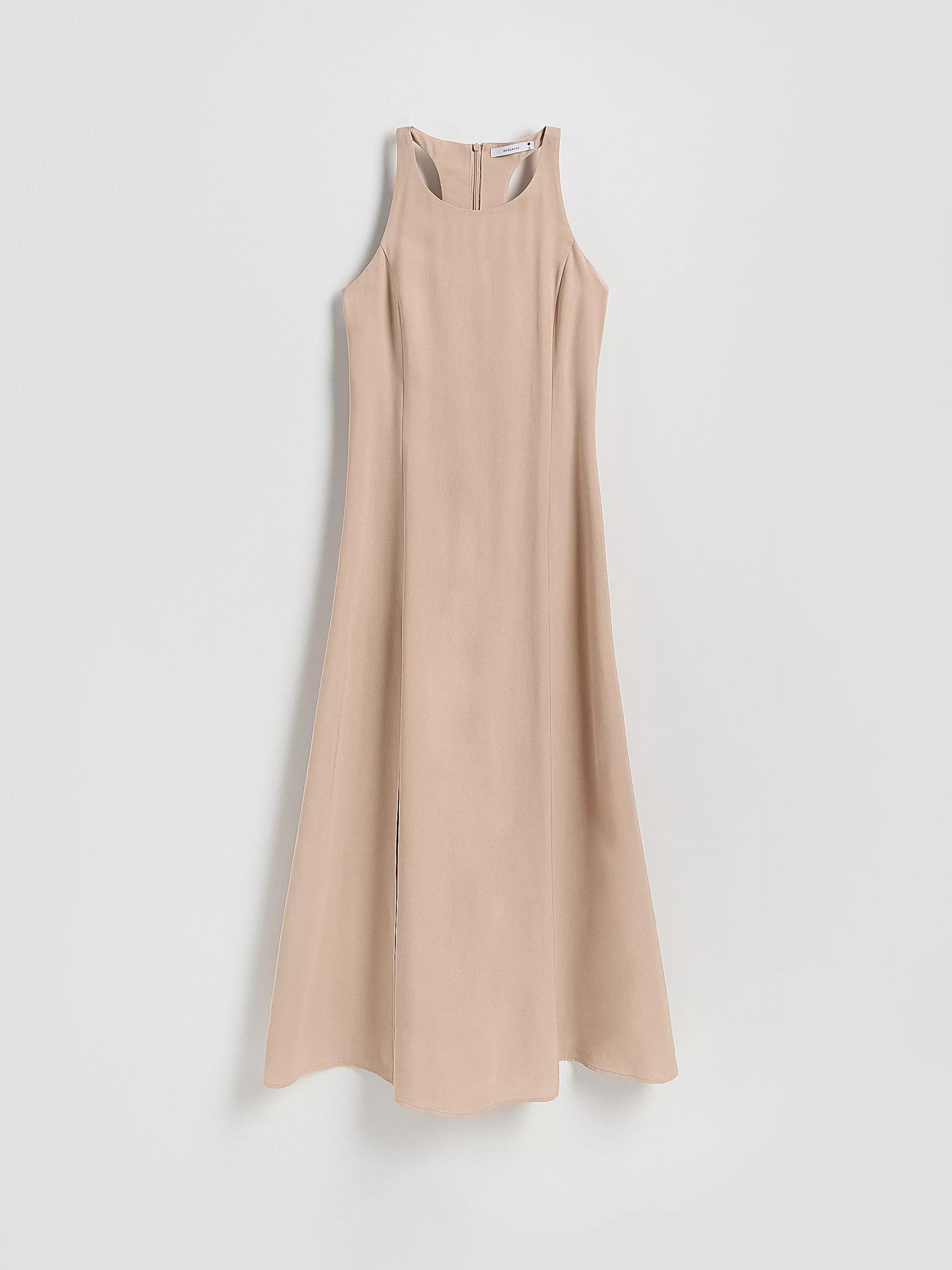 Beige Viscose Rich Midi Dress, , large image number 5