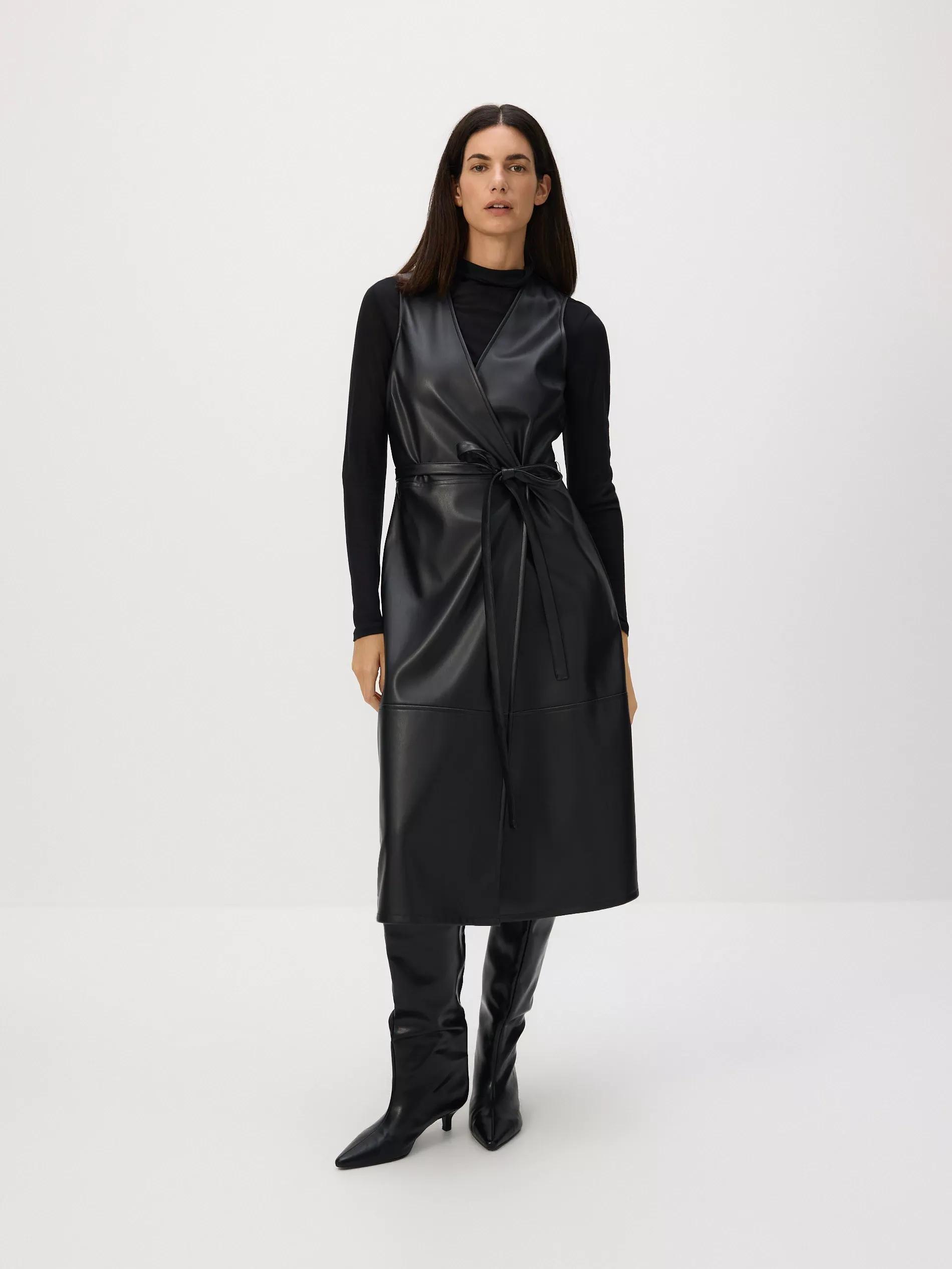 Black Faux Leather Dress, Black, large image number 0