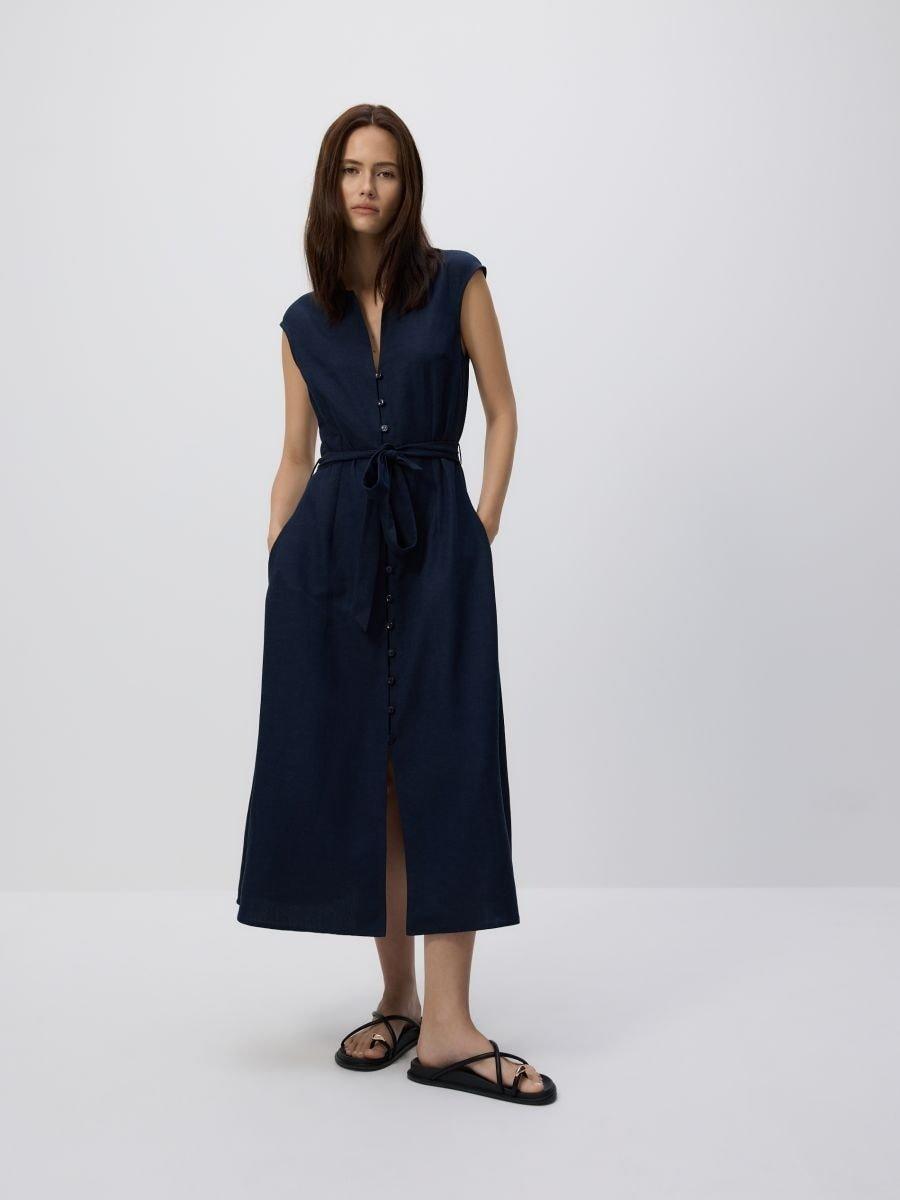 NAVY Midi dress with linen blend, , large image number 0