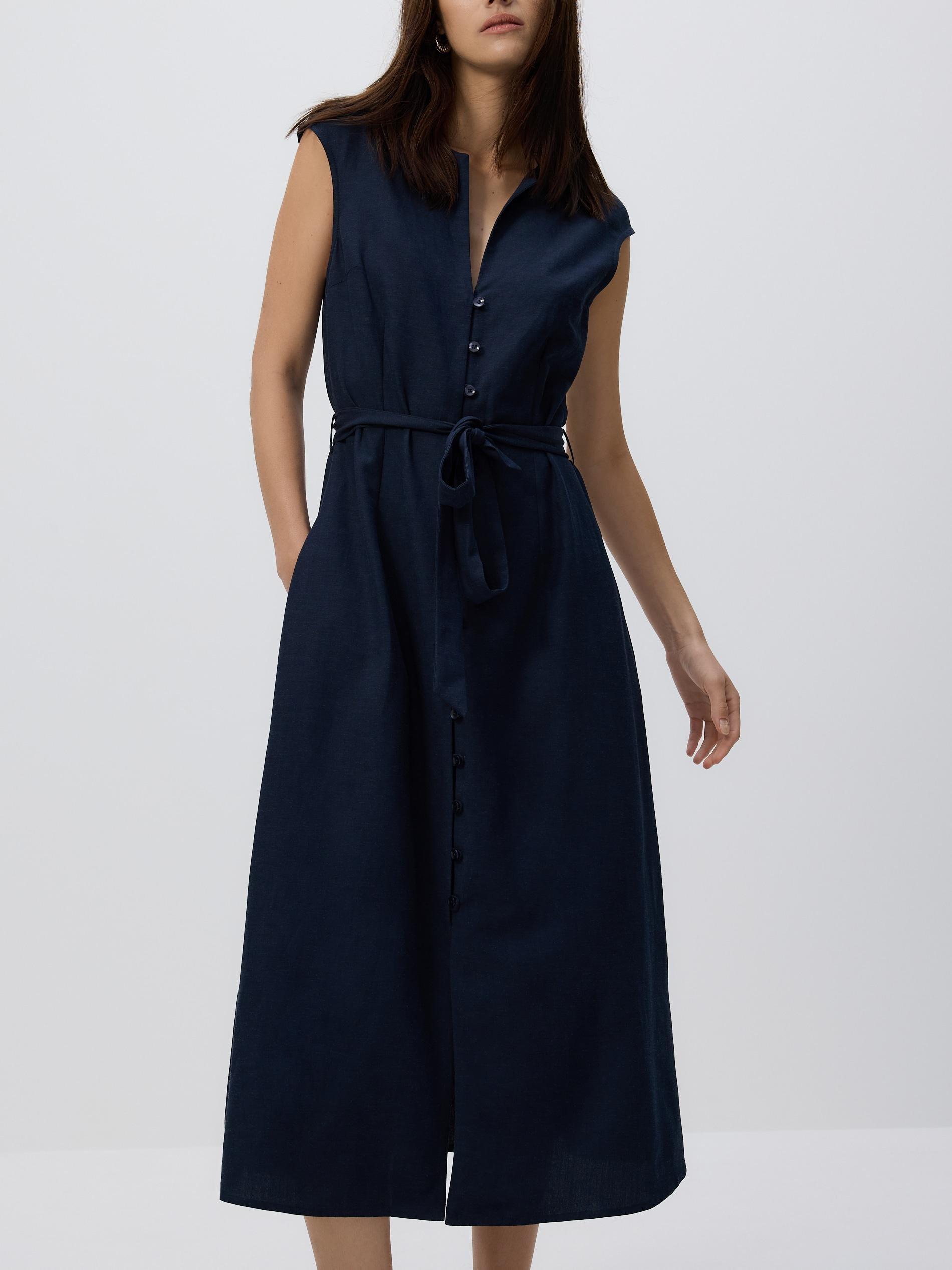 NAVY Midi dress with linen blend, , large image number 4