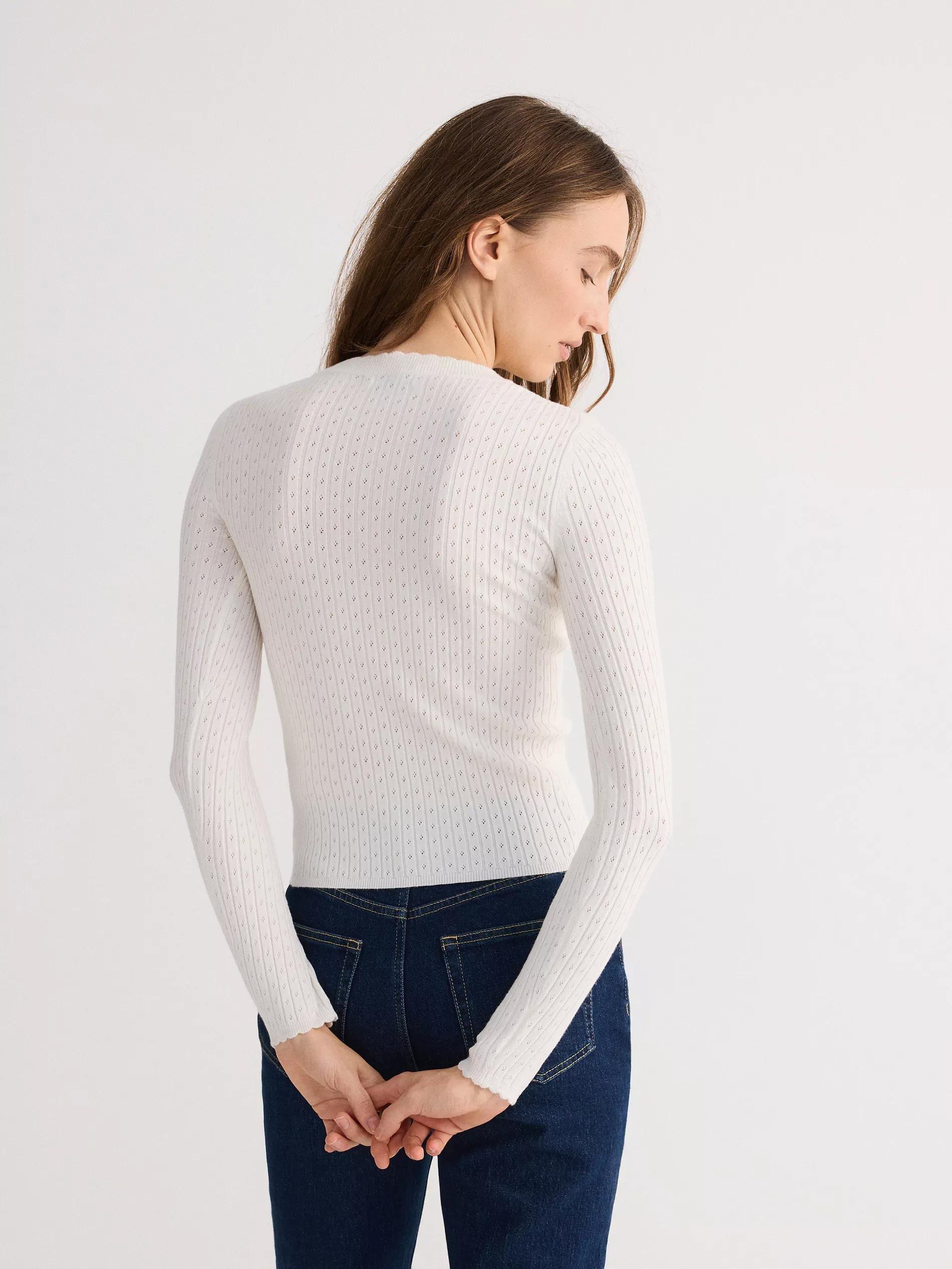 Cream Ribbed Blouse, , large image number 3
