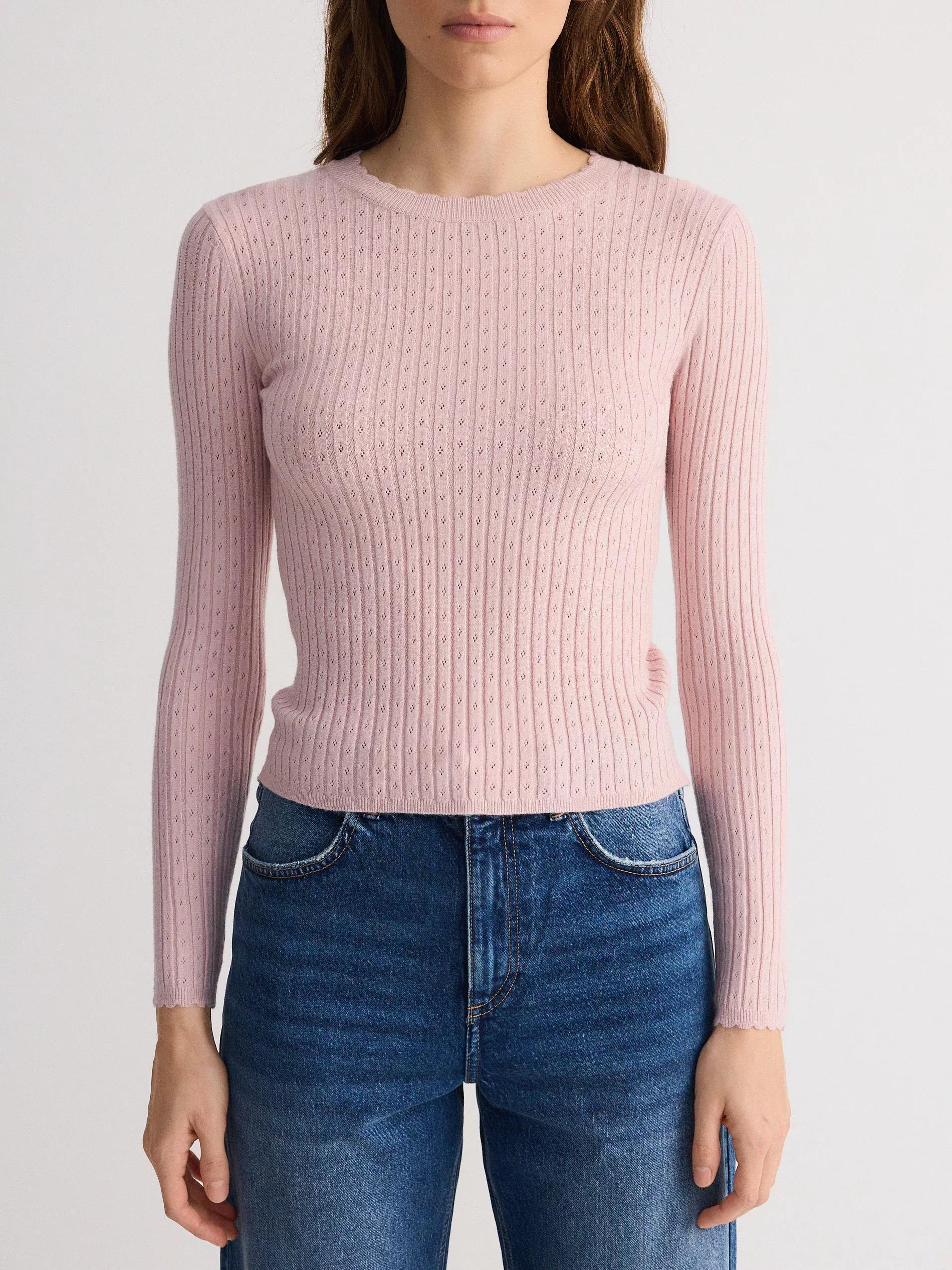 Pink Ribbed Casual Cropped Blouse, , large image number 0
