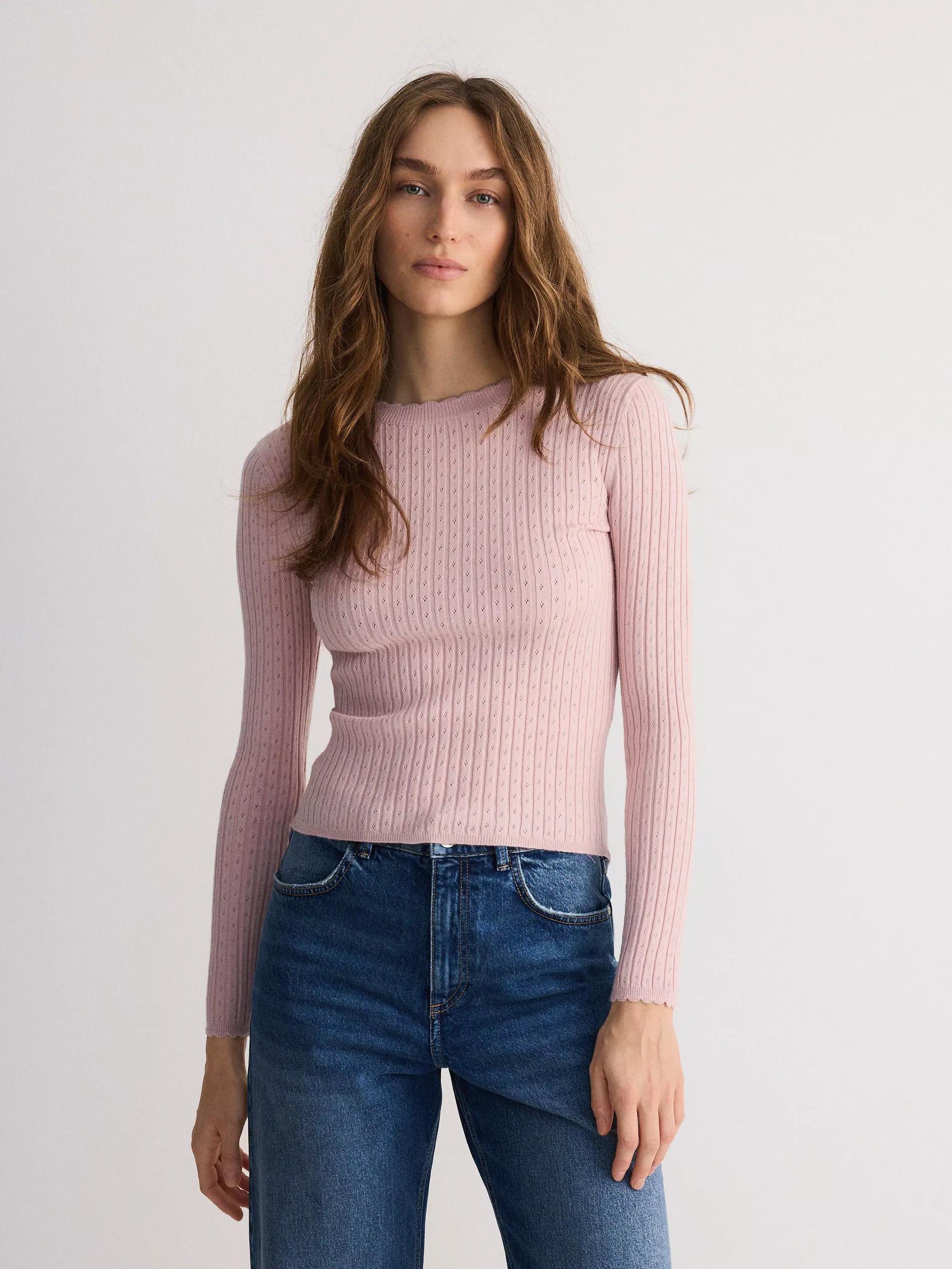 Pink Ribbed Casual Cropped Blouse, , large image number 2