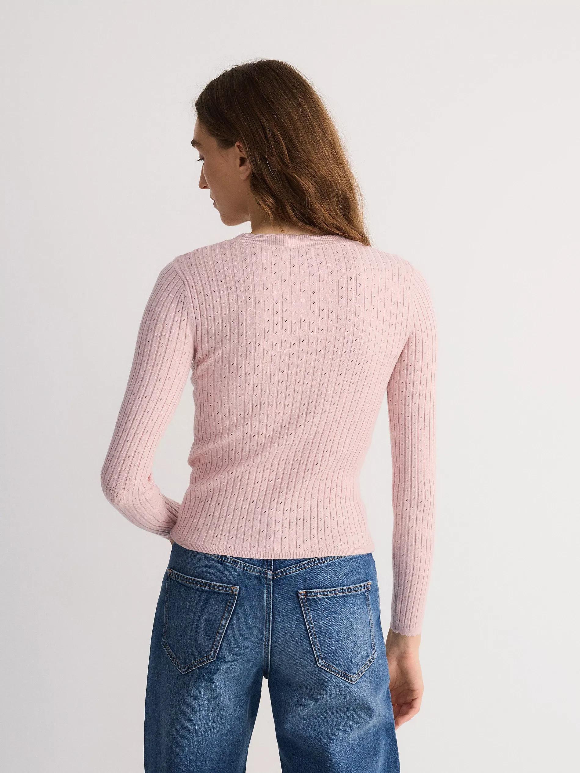 Pink Ribbed Casual Cropped Blouse, , large image number 3