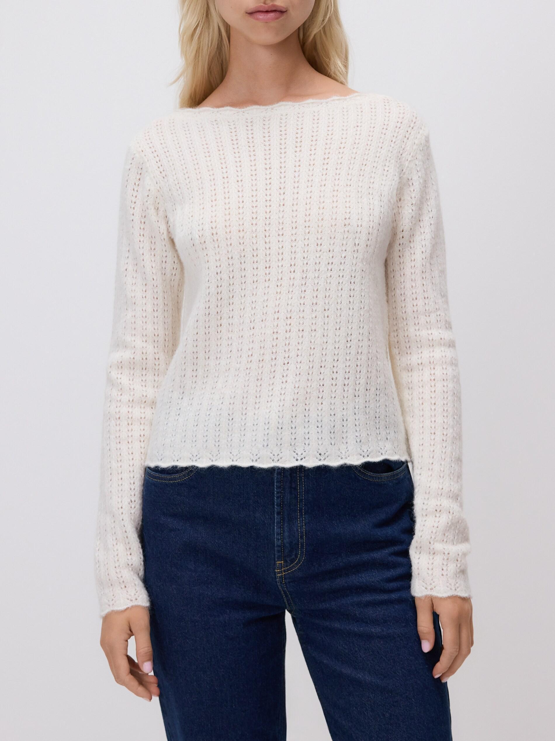 Beige Decorative Knit Jumper, Ivory, large image number 1