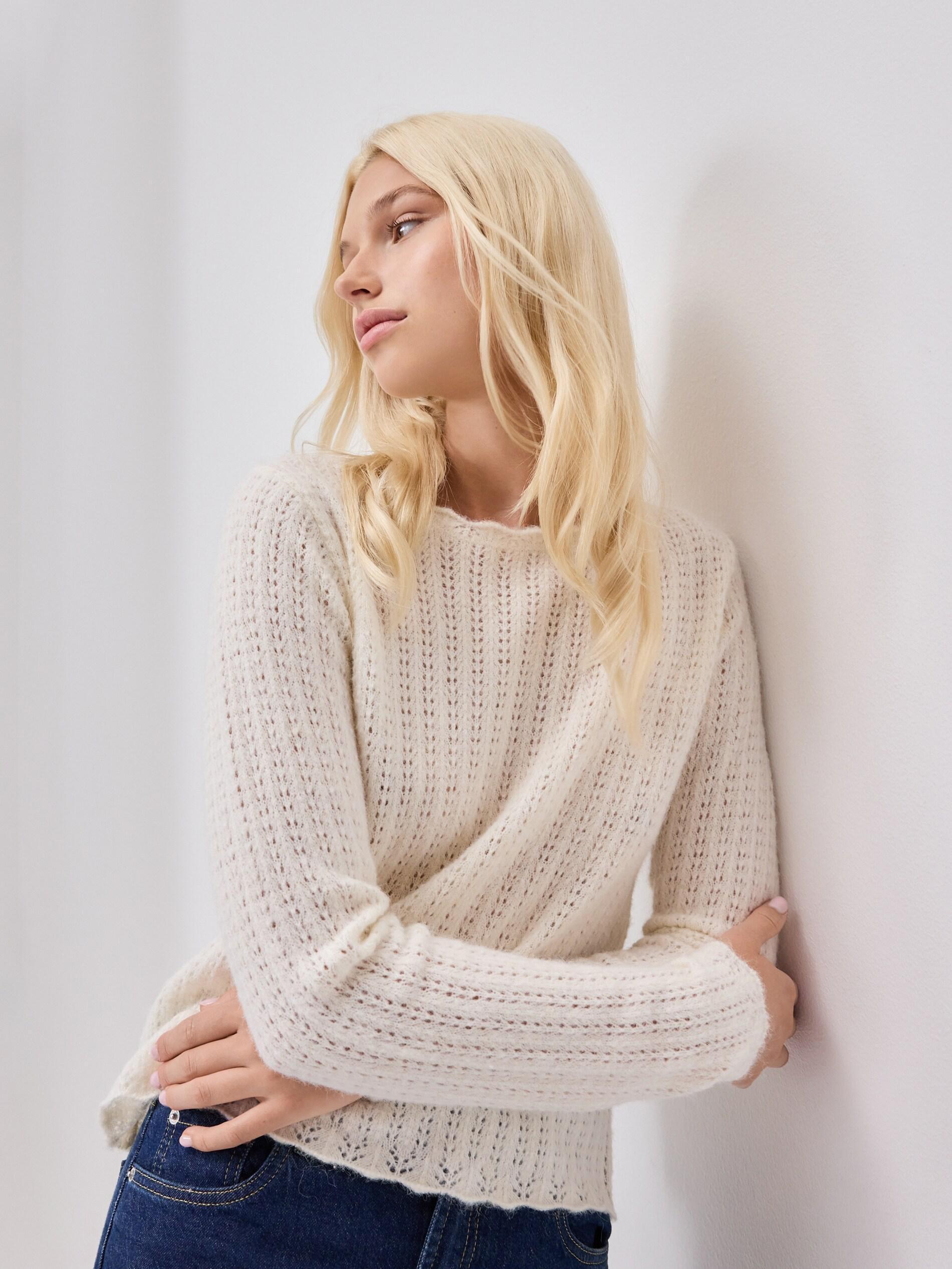 Beige Decorative Knit Jumper, Ivory, large image number 2